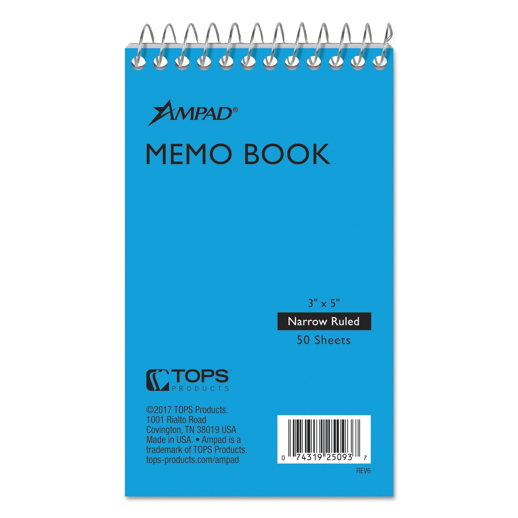 Ampad® Memo Pads, Narrow Rule, Randomly Assorted Cover Colors, 50 White 3 X 5 Sheets