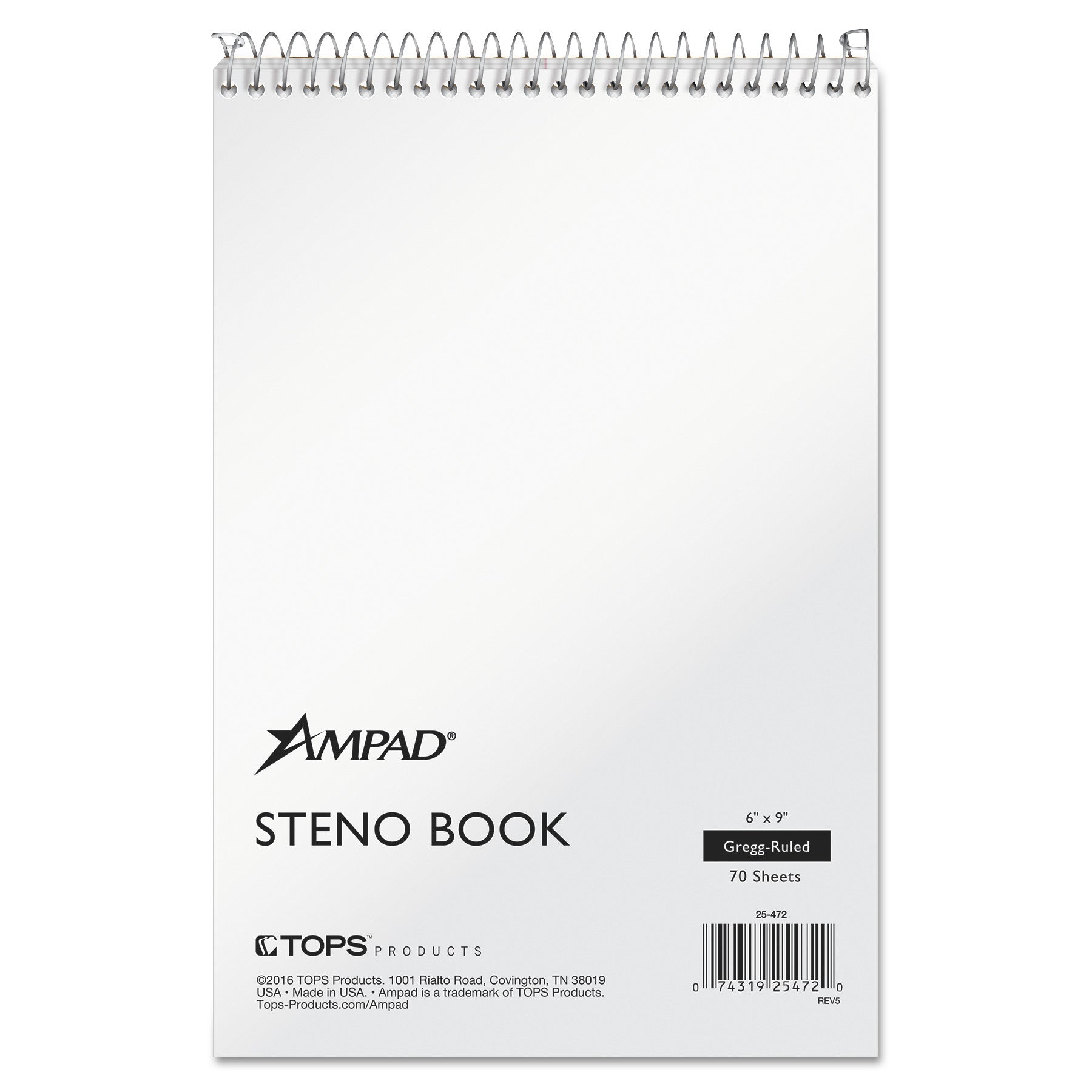 Ampad® Steno Pads, Gregg Rule, Tan Cover, 70 White 6 X 9 Sheets