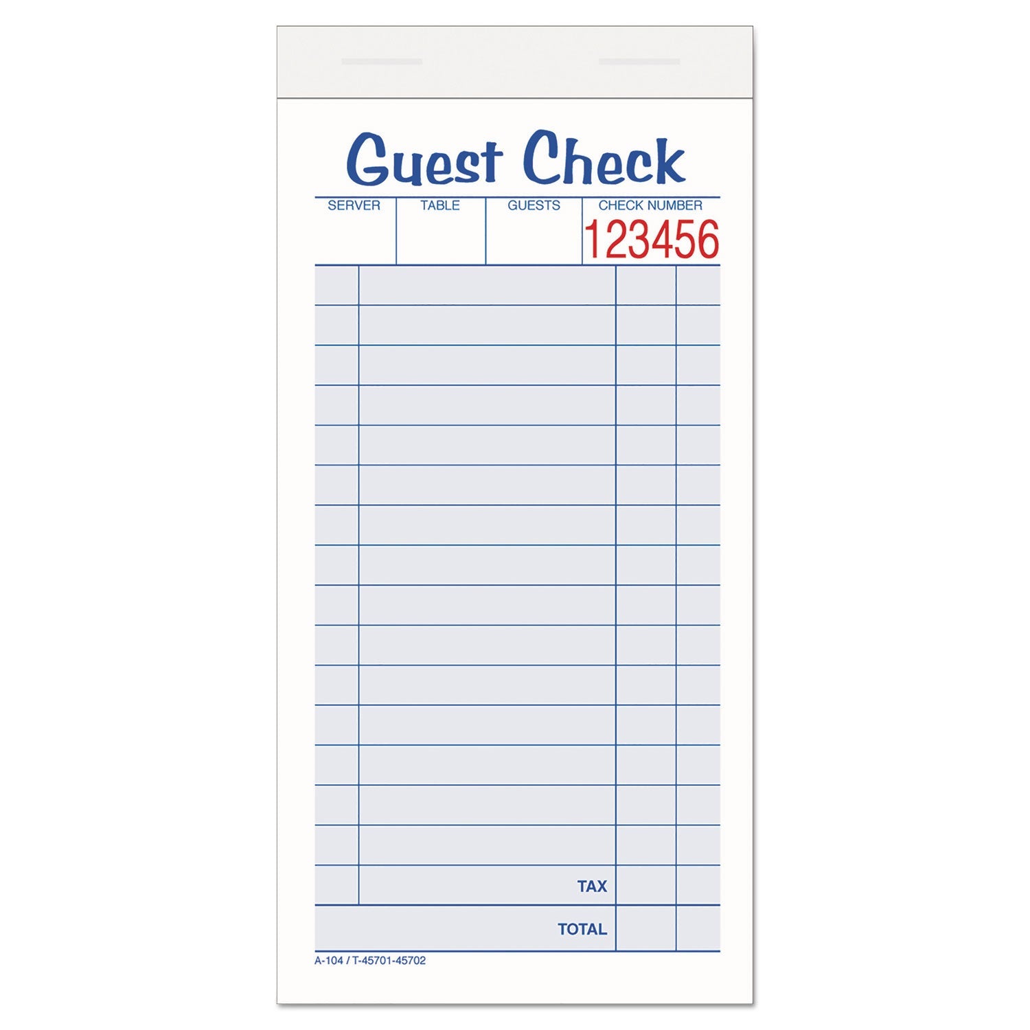 Adams® Multi-Part Guest Check Pad, Two-Part Carbonless, 3.38 x 6.38, 50 Forms Total