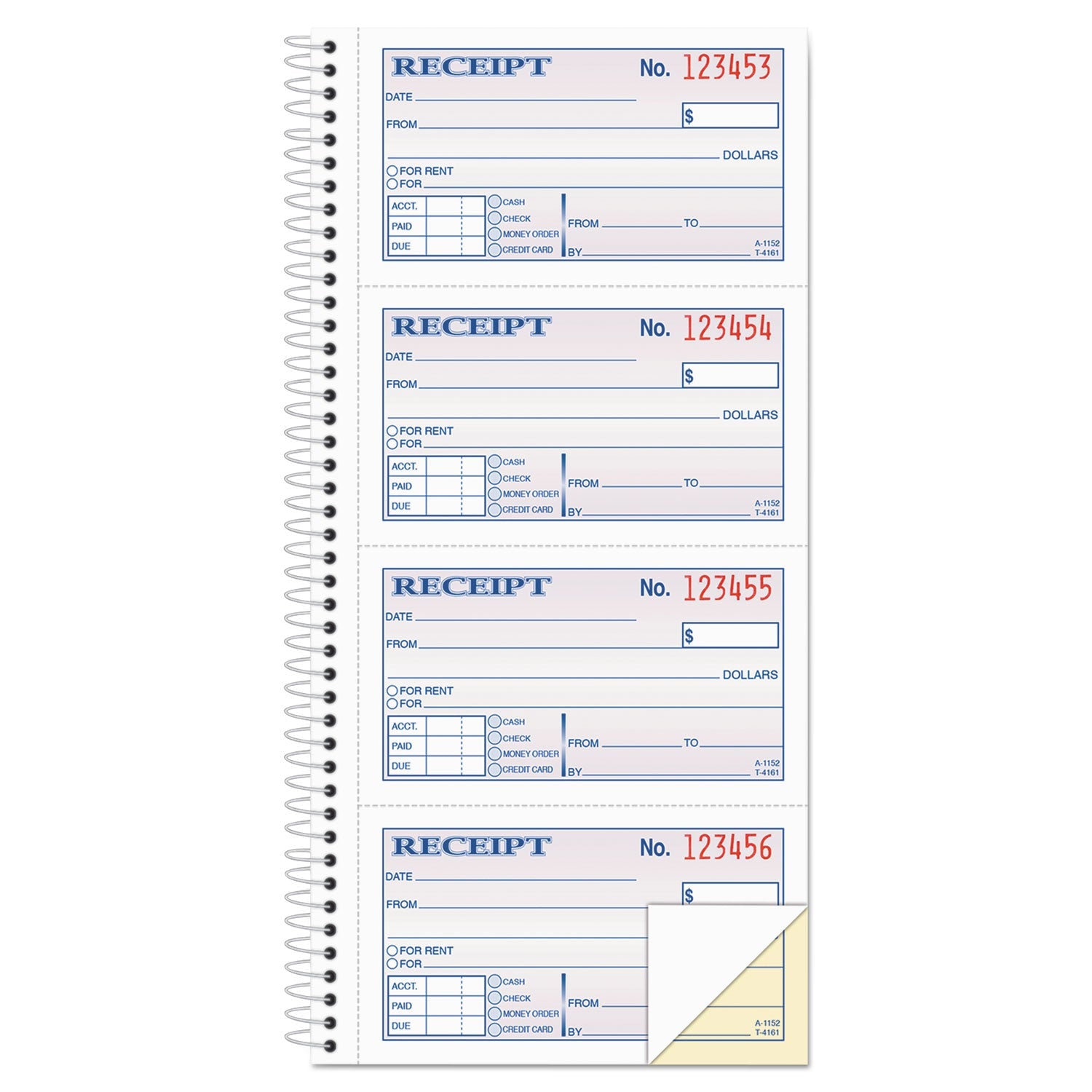 Adams® Multipart Money/Rent Receipt Book, Two-Part Carbonless, 4.75 x 2.75, 4 Forms/Sheet, 200 Forms Total