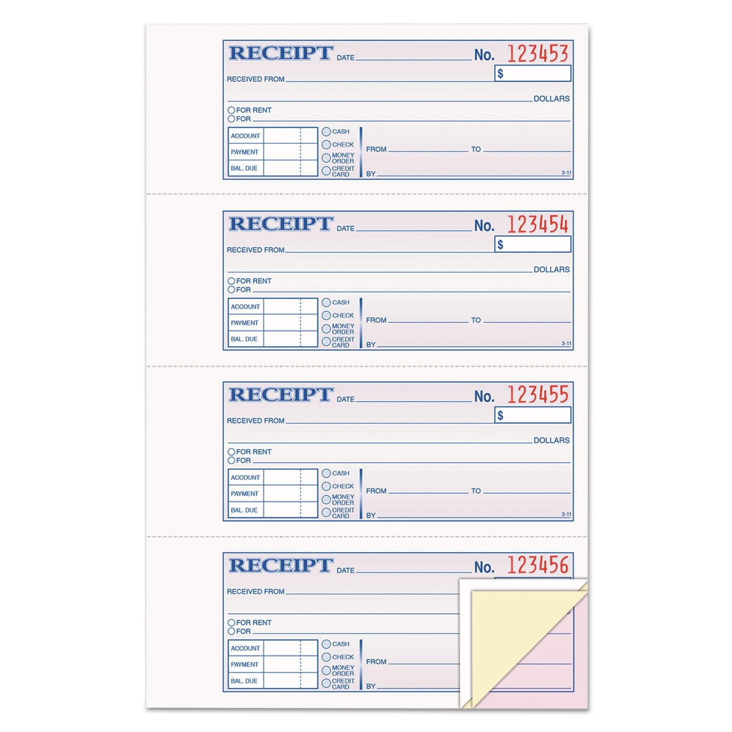 Three-Part Receipt Book | 100 Carbonless Forms