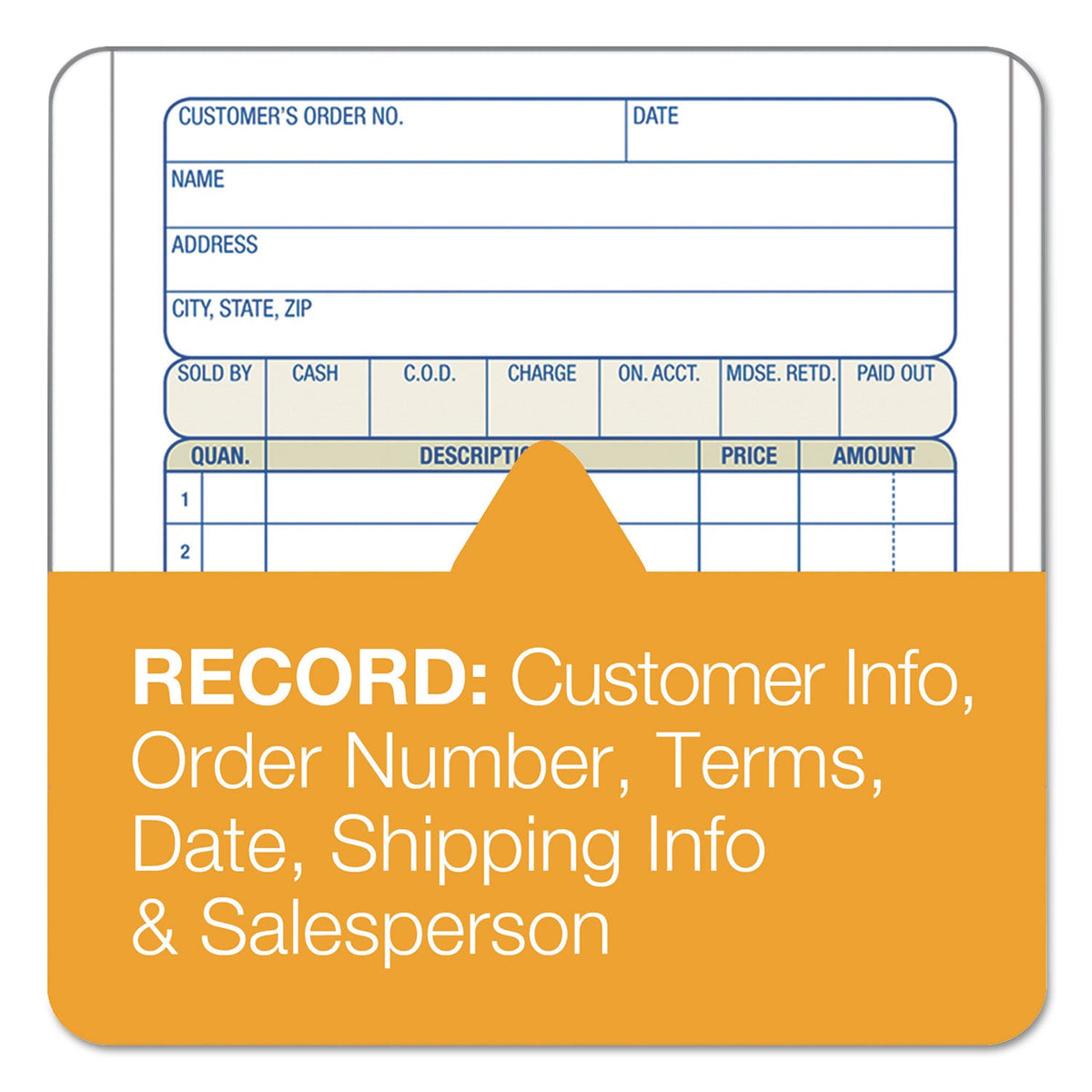 Adams® Multipart Sales Order Pad, Three-Part Carbonless, 3.25 x 7.13, 50 Forms Total