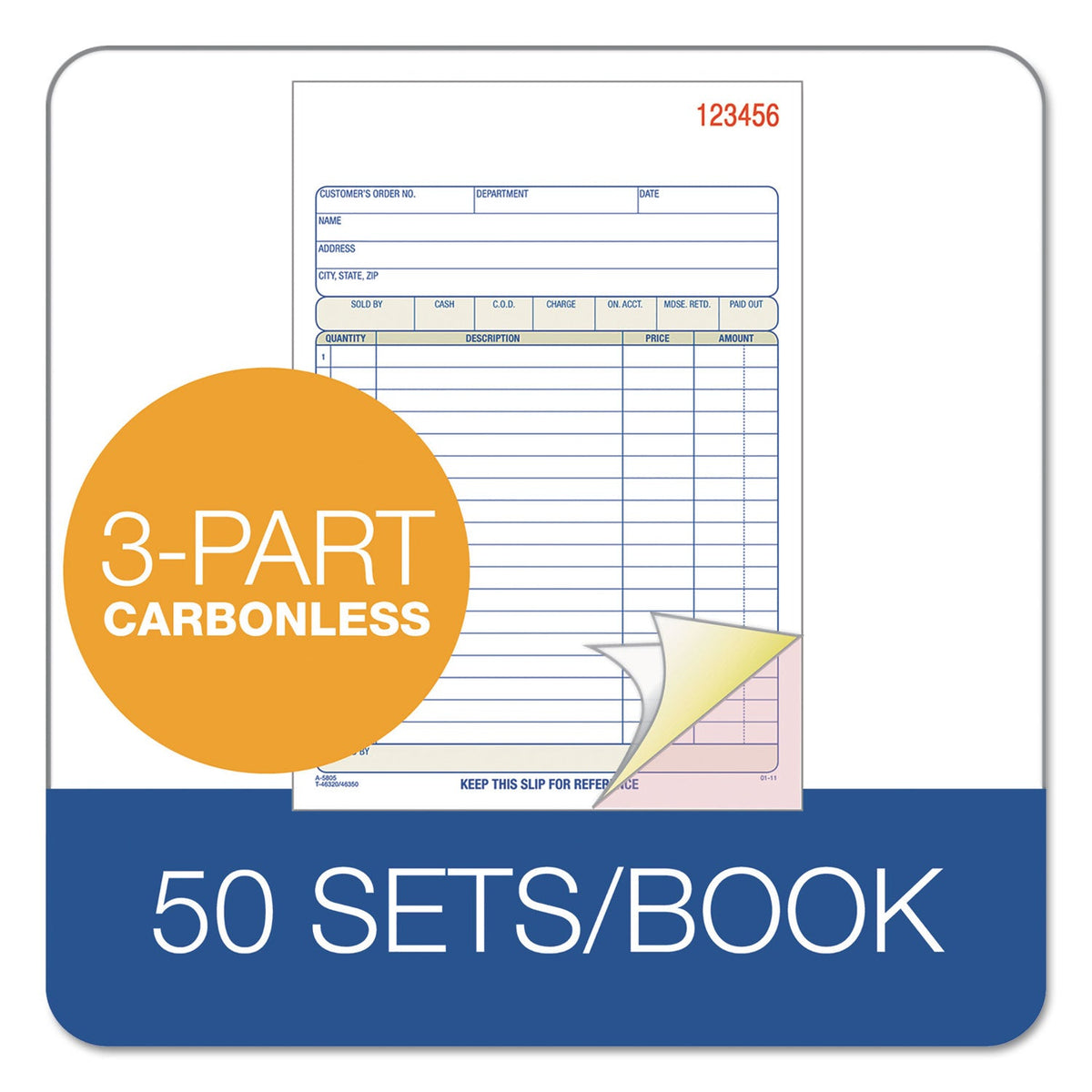 Adams® Multipart Sales Order Pad, Three-Part Carbonless, 5.56 x 7.94, 50 Forms Total