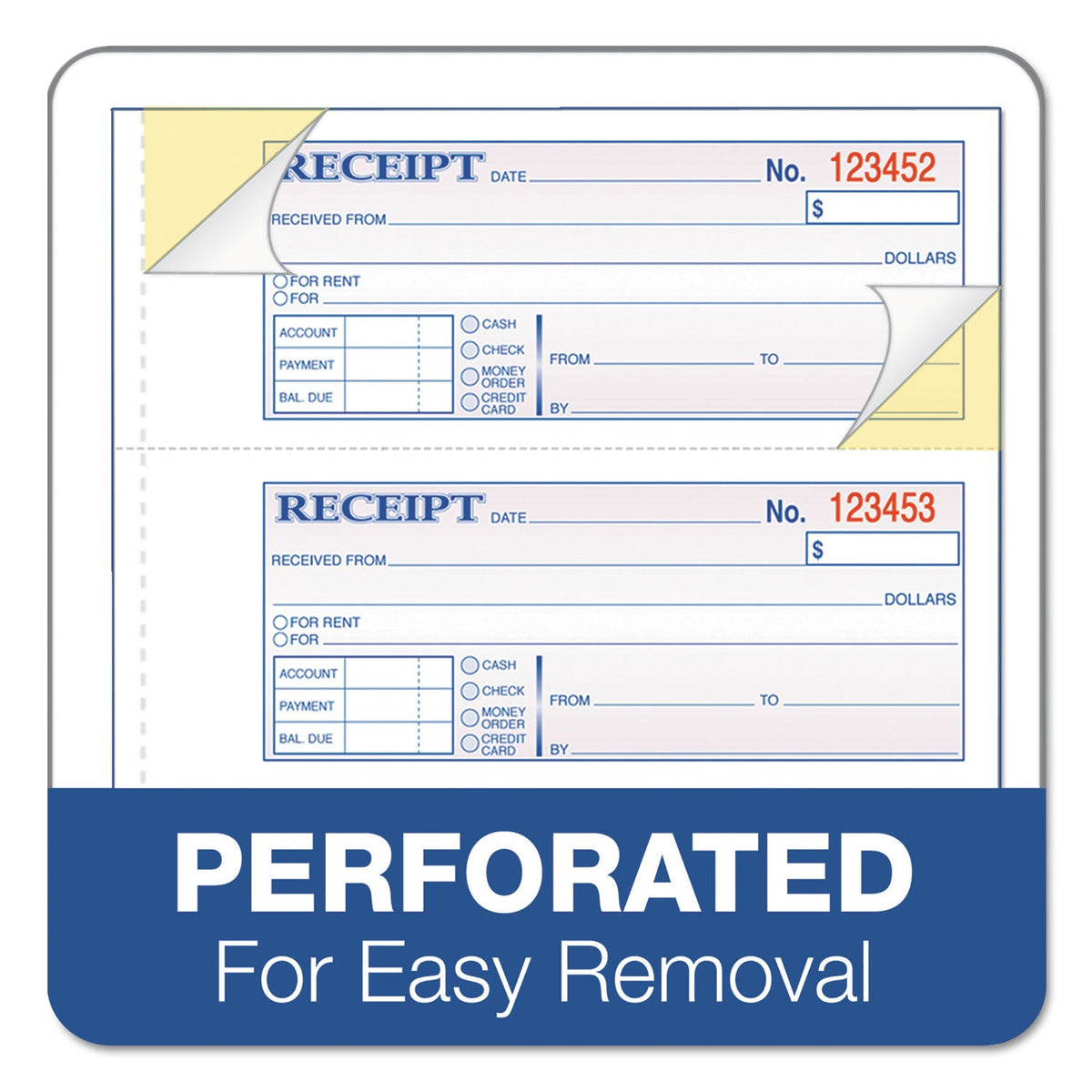 Adams® Multipart Money/Rent Receipt Book, Casebound (Hard Cover), Three-Part Carbonless, 7 x 2.75, 4 Forms/Sheet, 200 Forms Total