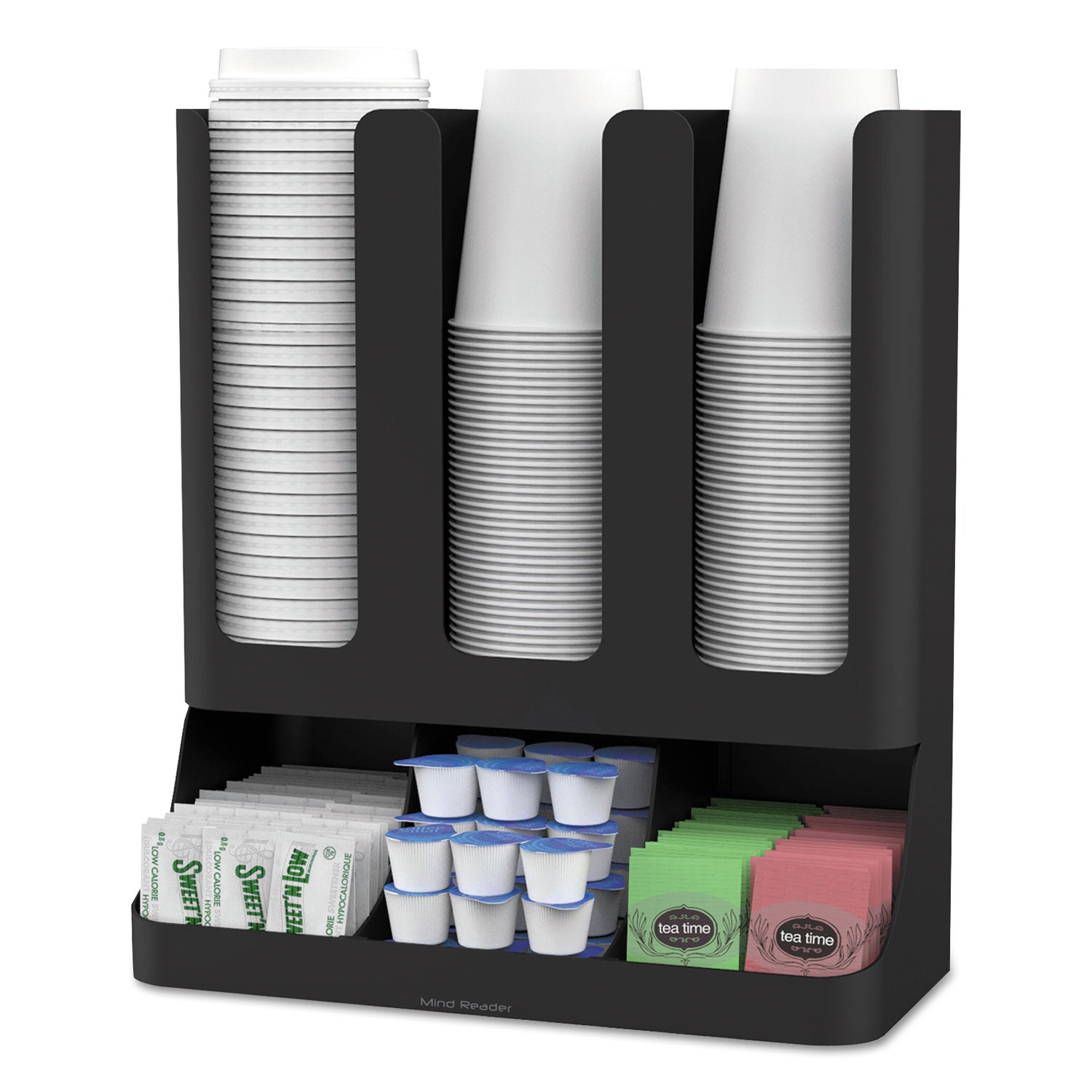 Mind Reader Flume Six-Section Upright Coffee Condiment/Cup Organizer, 11.5 x 6.5 x 15, Black
