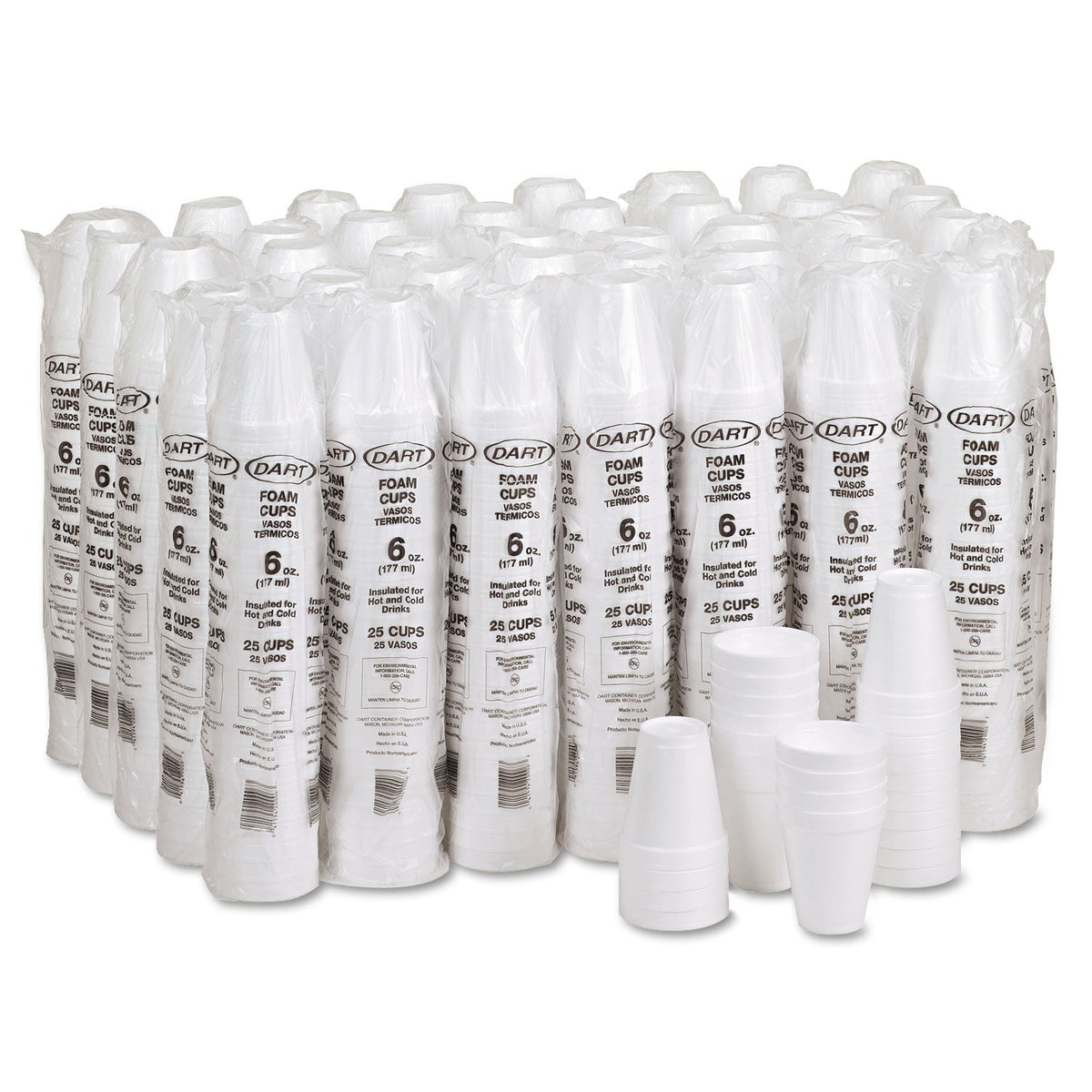 Dart® Foam Drink Cups, 6 Oz, White, 25/bag, 40 Bags/carton