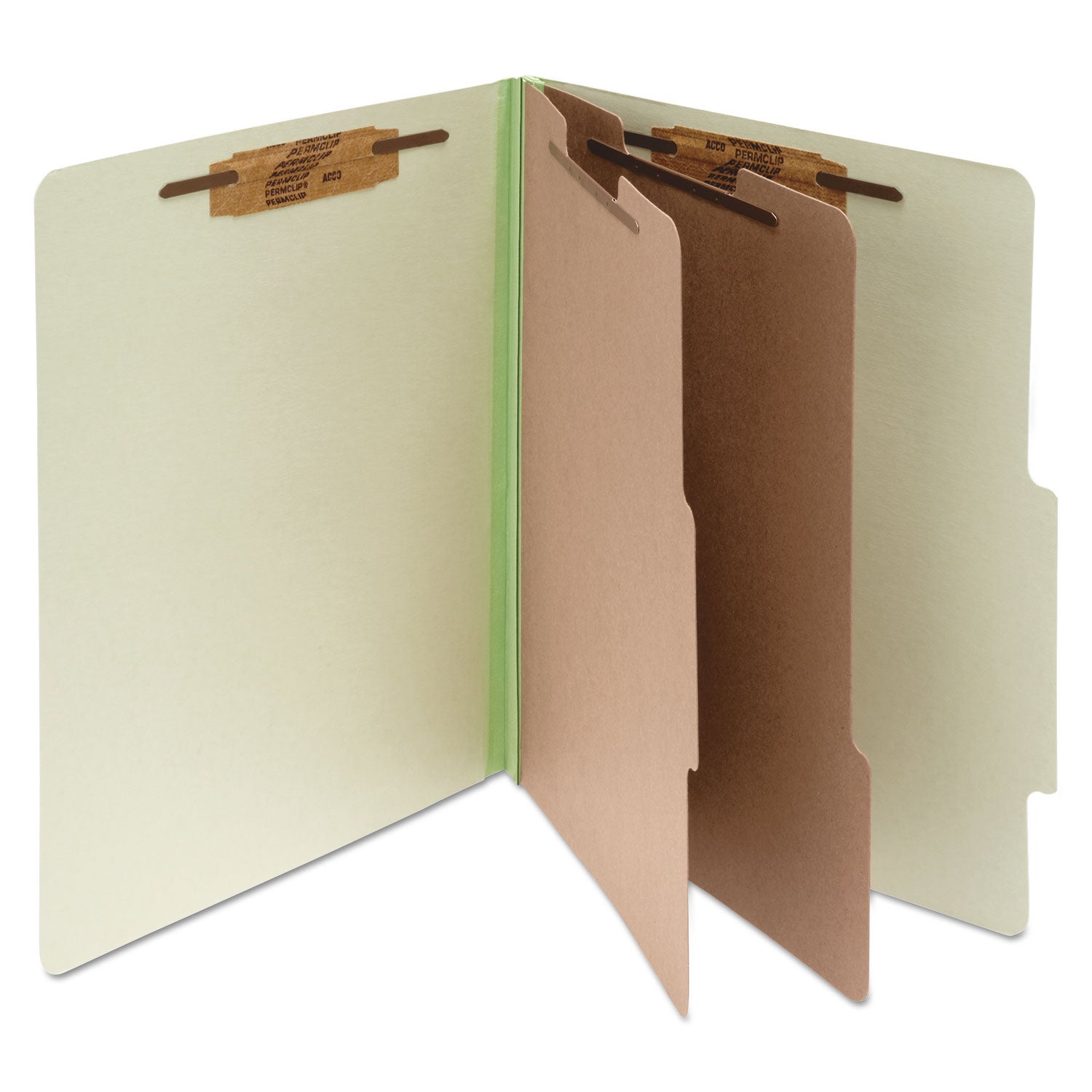 ACCO Pressboard Classification Folders, 3" Expansion, 2 Dividers, 6 Fasteners, Letter Size, Leaf Green Exterior, 10/Box