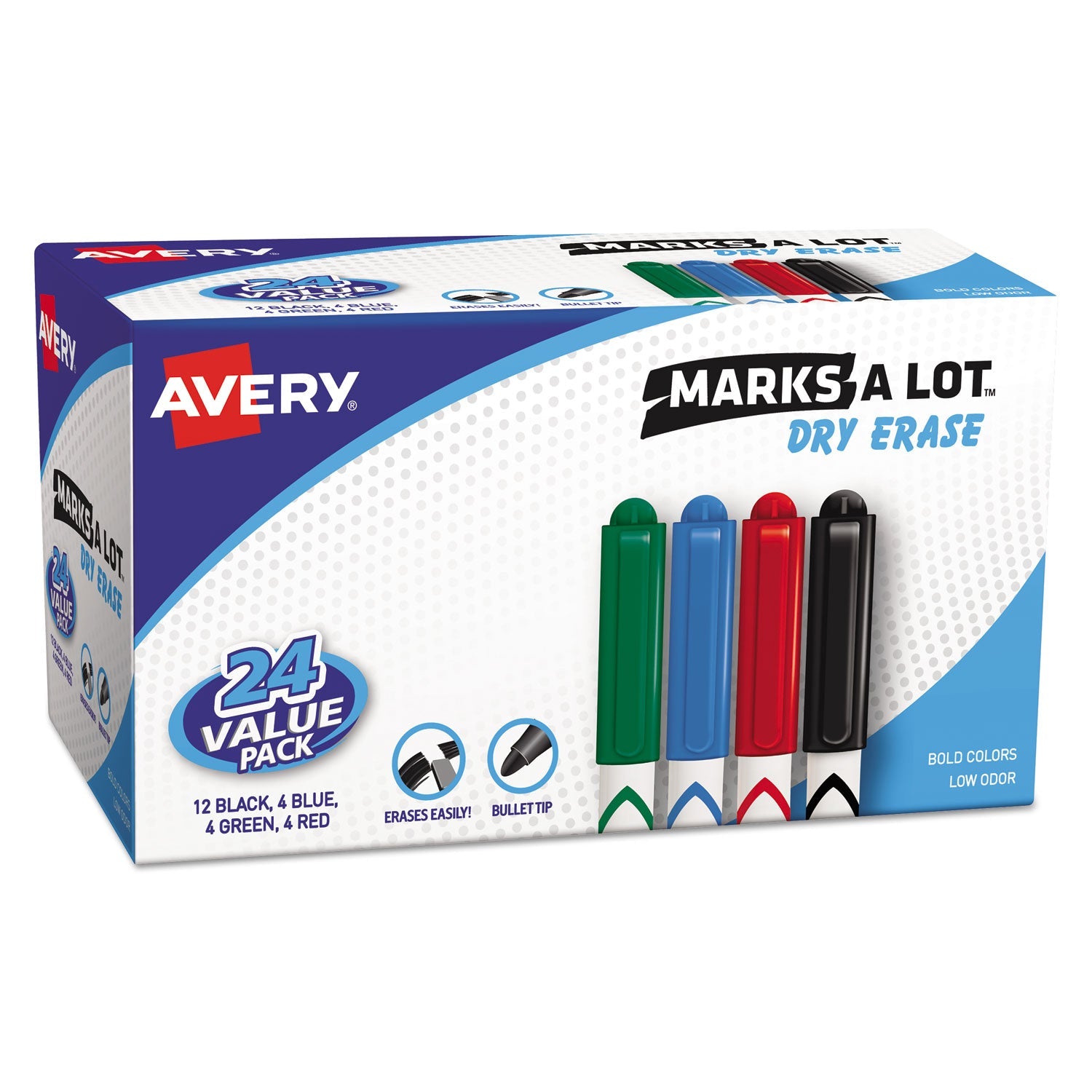Avery® Marks A Lot Pen-Style Dry Erase Marker Value Pack, Medium Chisel Tip, Assorted Colors, 24/set (29860)