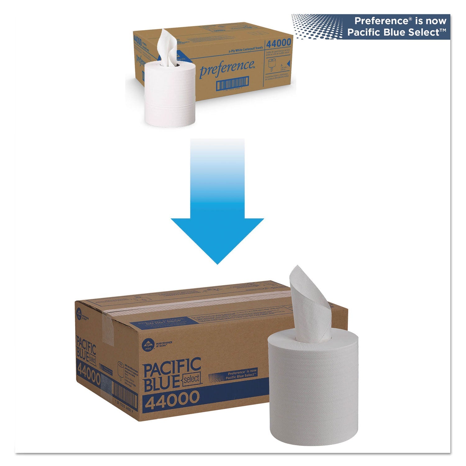 Georgia Pacific® Professional Pacific Blue Select 2-Ply Center-Pull Perf Wipers, 2-Ply, 8.25 x 12, White, 520/Roll, 6 Rolls/Carton