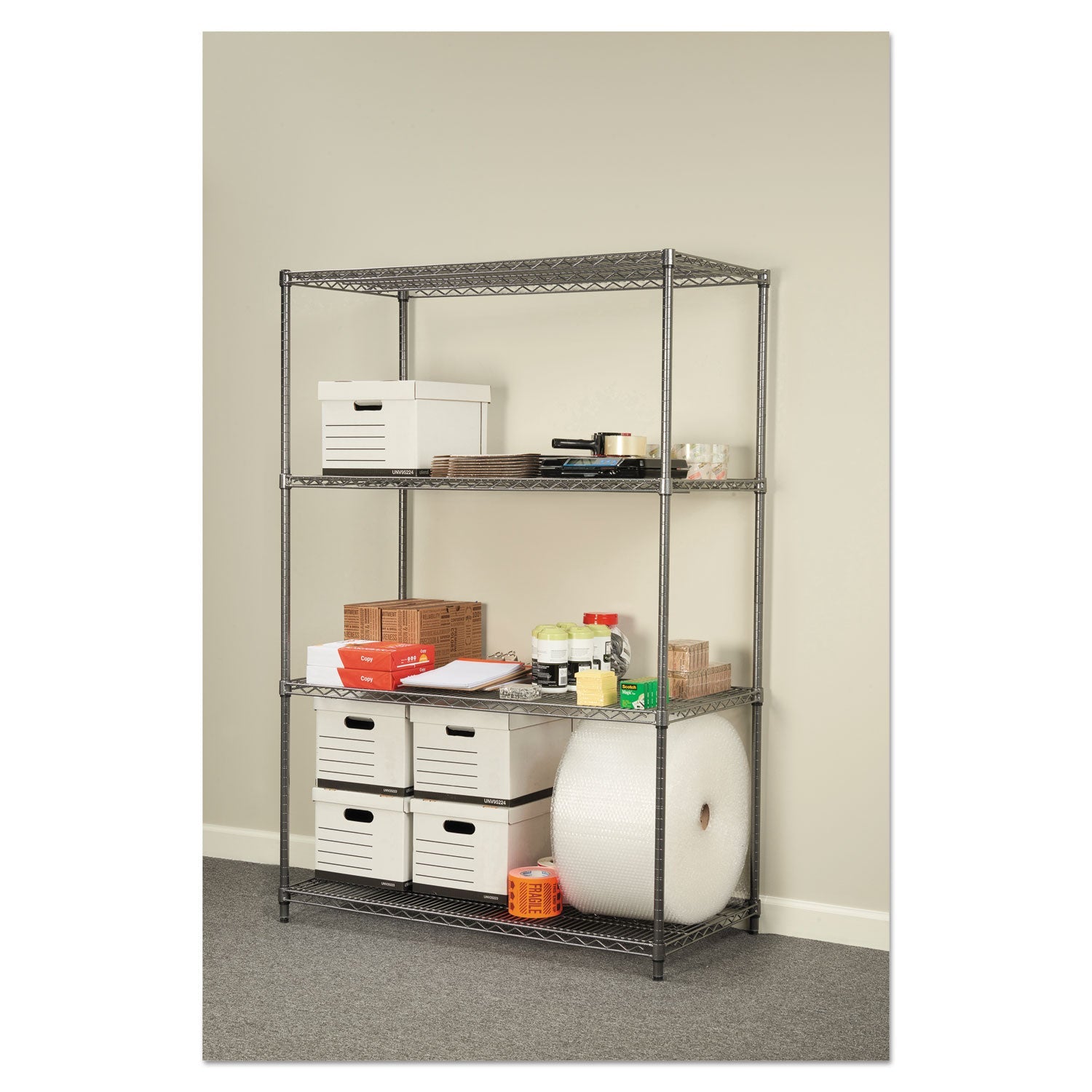 Alera® Wire Shelving Starter Kit, Four-Shelf, 48w X 24d X 72h, Black Anthracite