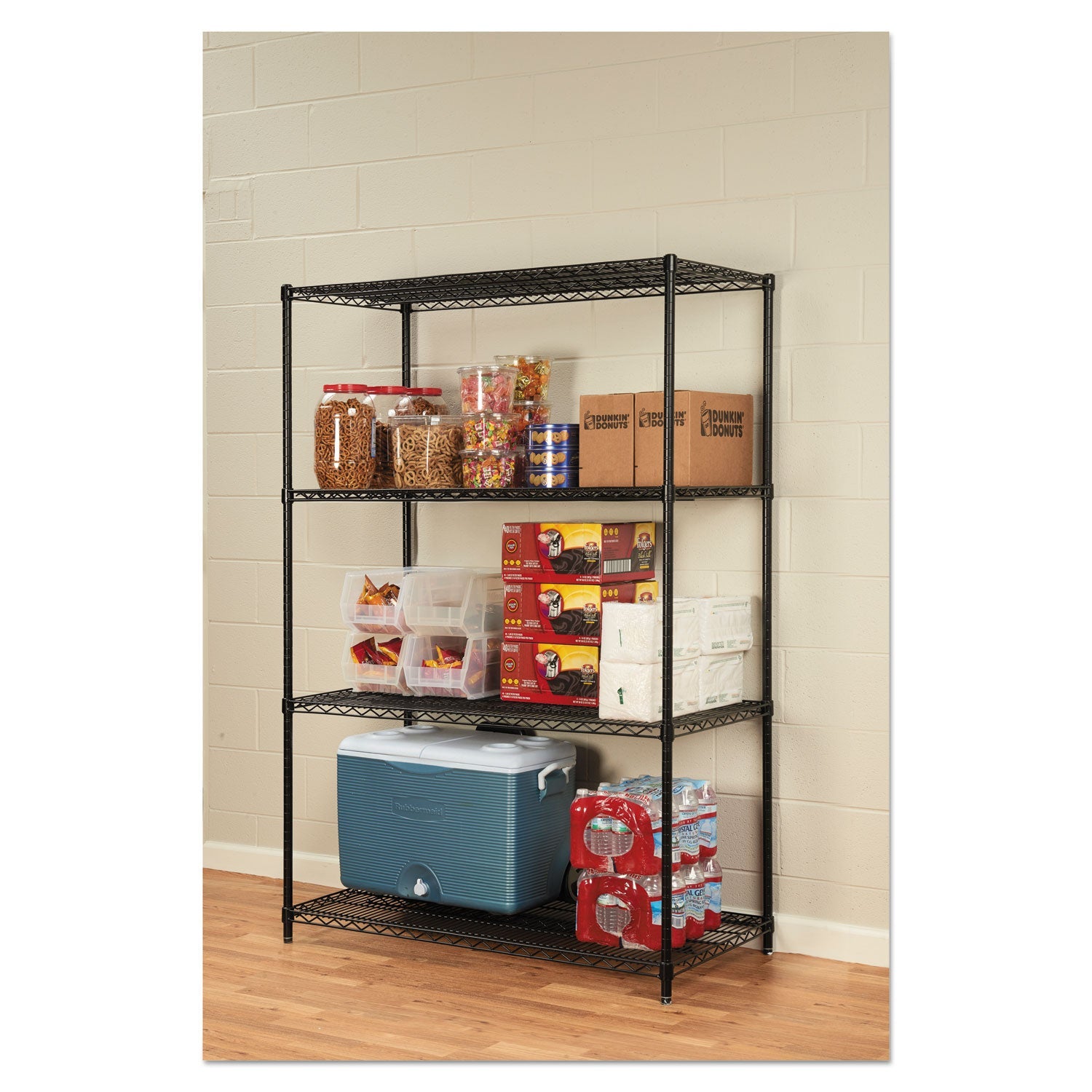 Alera® NSF Certified Industrial Four-Shelf Wire Shelving Kit, 48w x 24d x 72h, Black