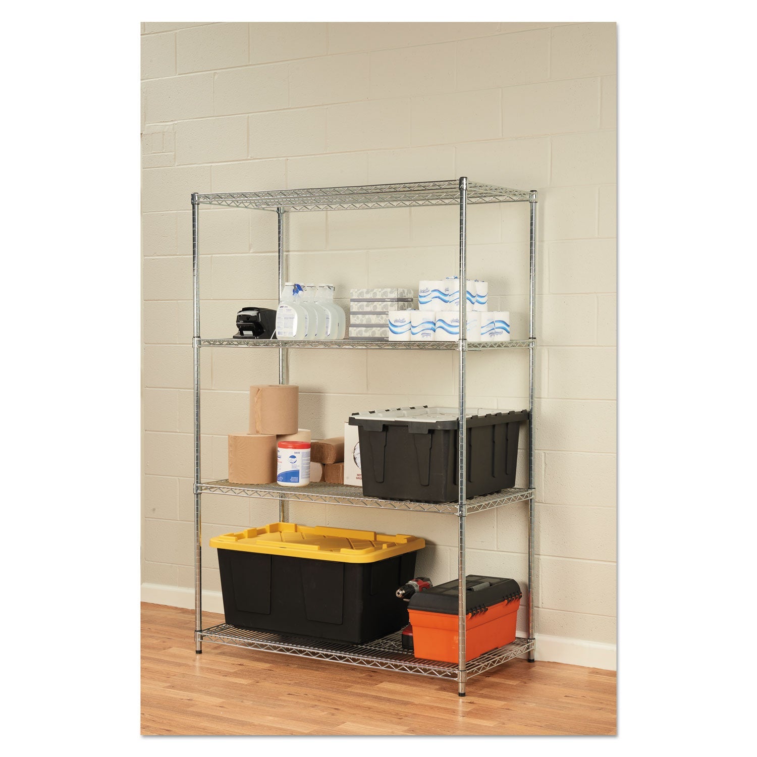 Alera® NSF Certified Industrial Four-Shelf Wire Shelving Kit, 48w x 24d x 72h, Silver