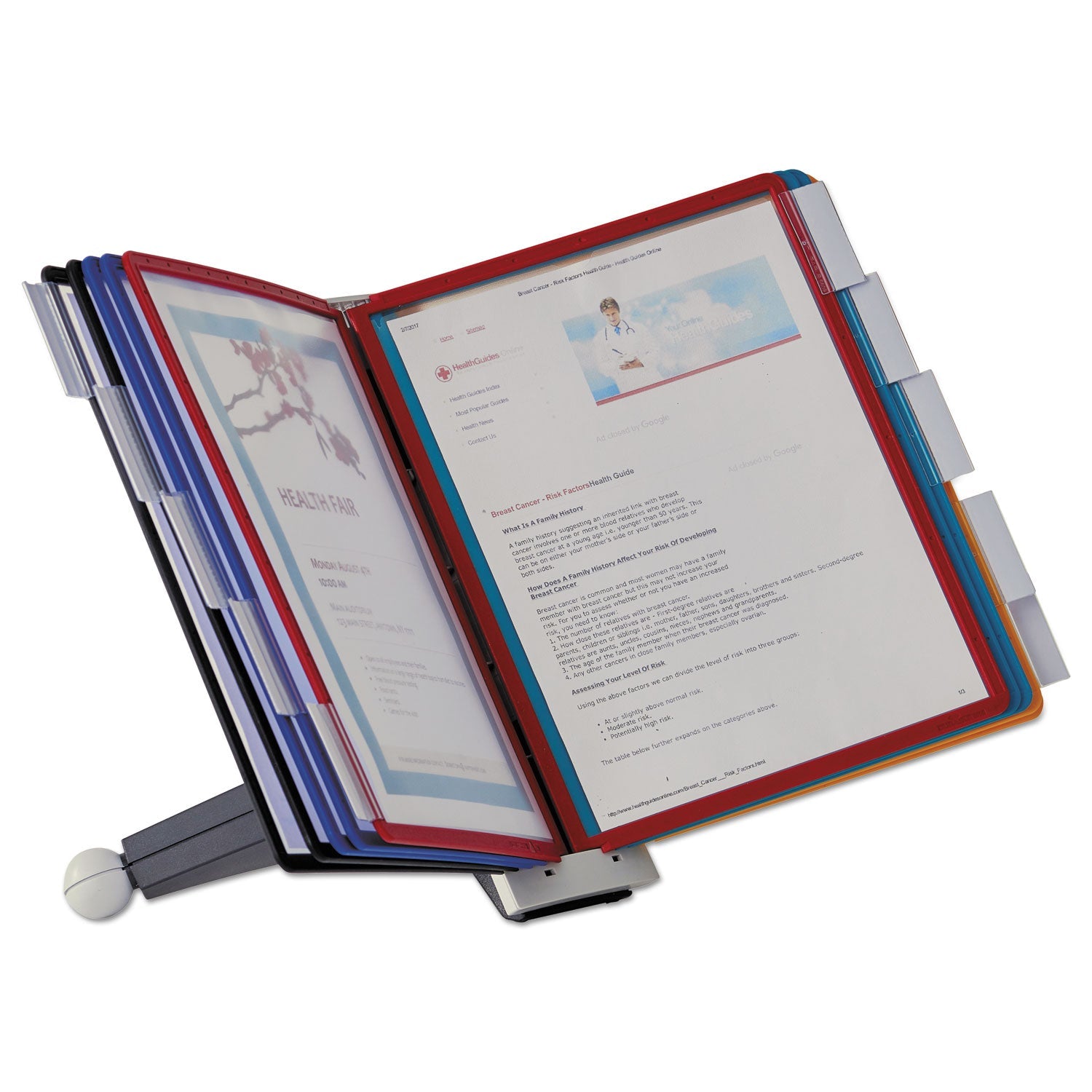 Durable® SHERPA Desk Reference System, 10 Panels, 10 x 5.63 x 13.88, Assorted Borders