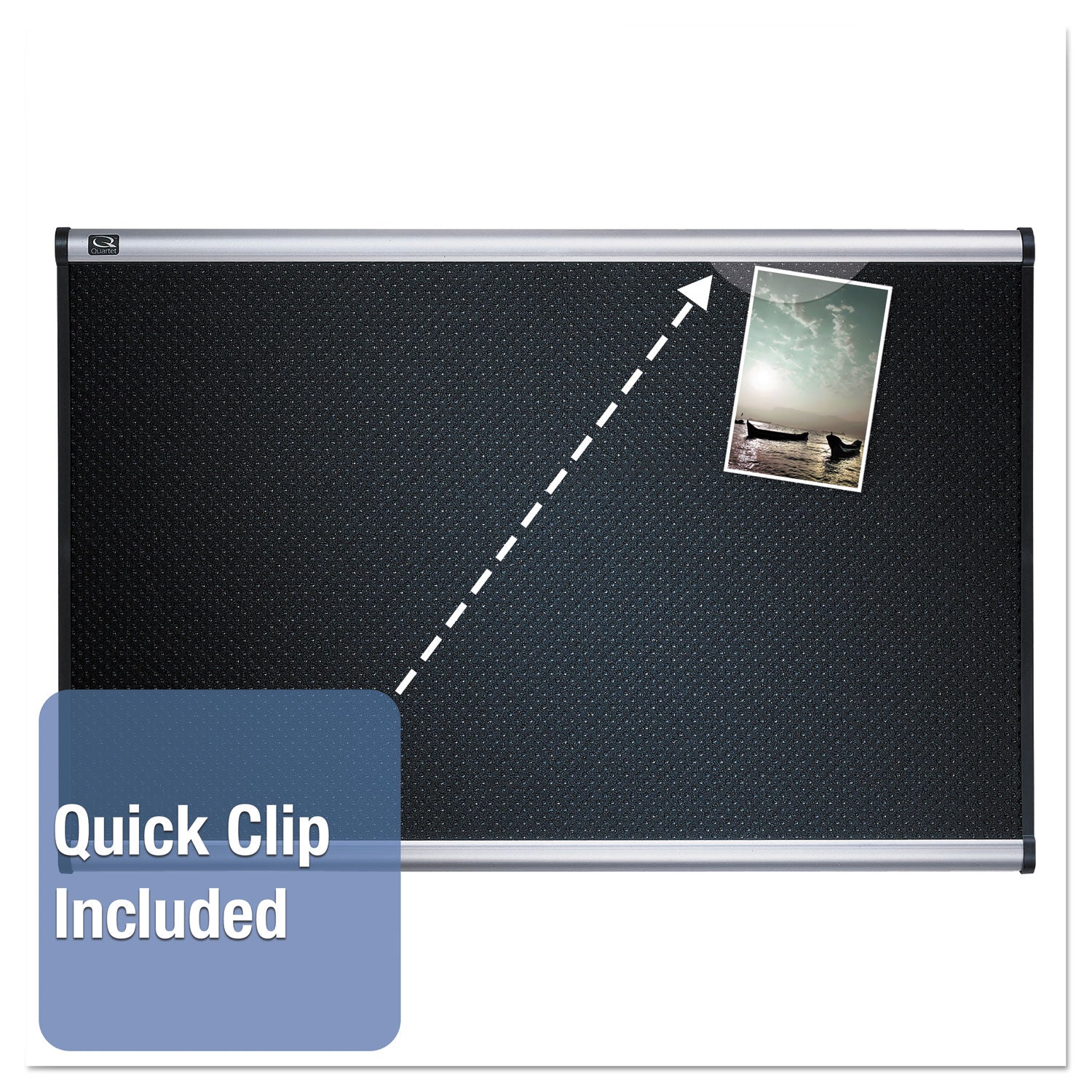 Quartet® Prestige Black Embossed Foam Bulletin Board, 48" x 36", Black Surface, Silver Aluminum/Plastic Frame