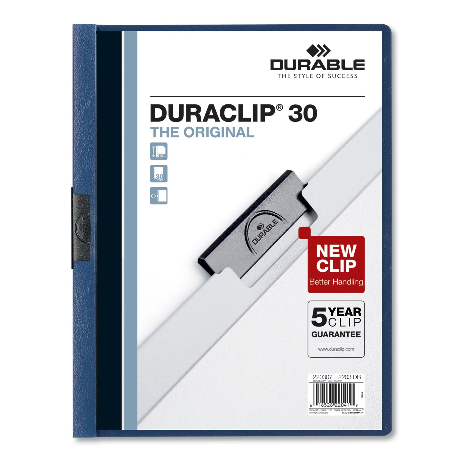 Durable® Duraclip Report Cover, Clip Fastener, Clear/dark Blue, 25/box