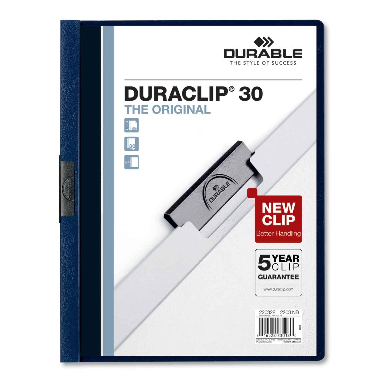 Durable® Duraclip Report Cover, Clip Fastener, 8.5 X 11, Clear/navy, 25/box