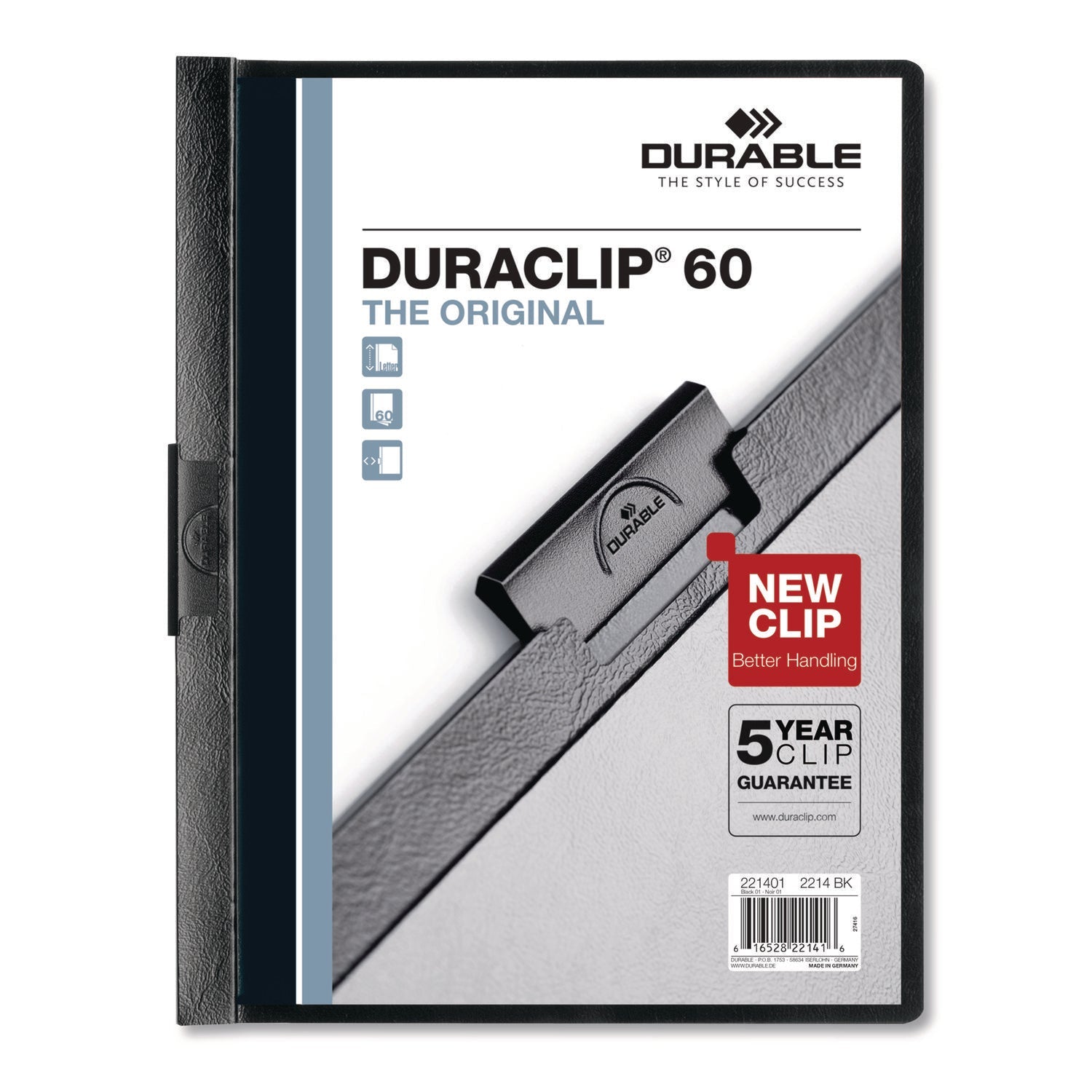 Durable® Duraclip Report Cover, Clip Fastener, 8.5 X 11, Clear/black, 25/box