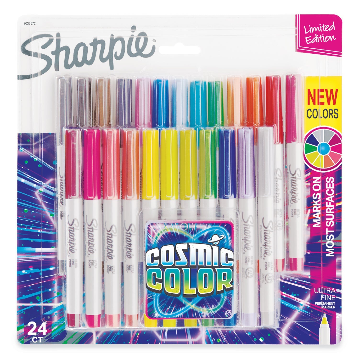 Sharpie® Cosmic Color Permanent Markers, Extra-Fine Needle Tip, Assorted Cosmic Colors, 24/pack