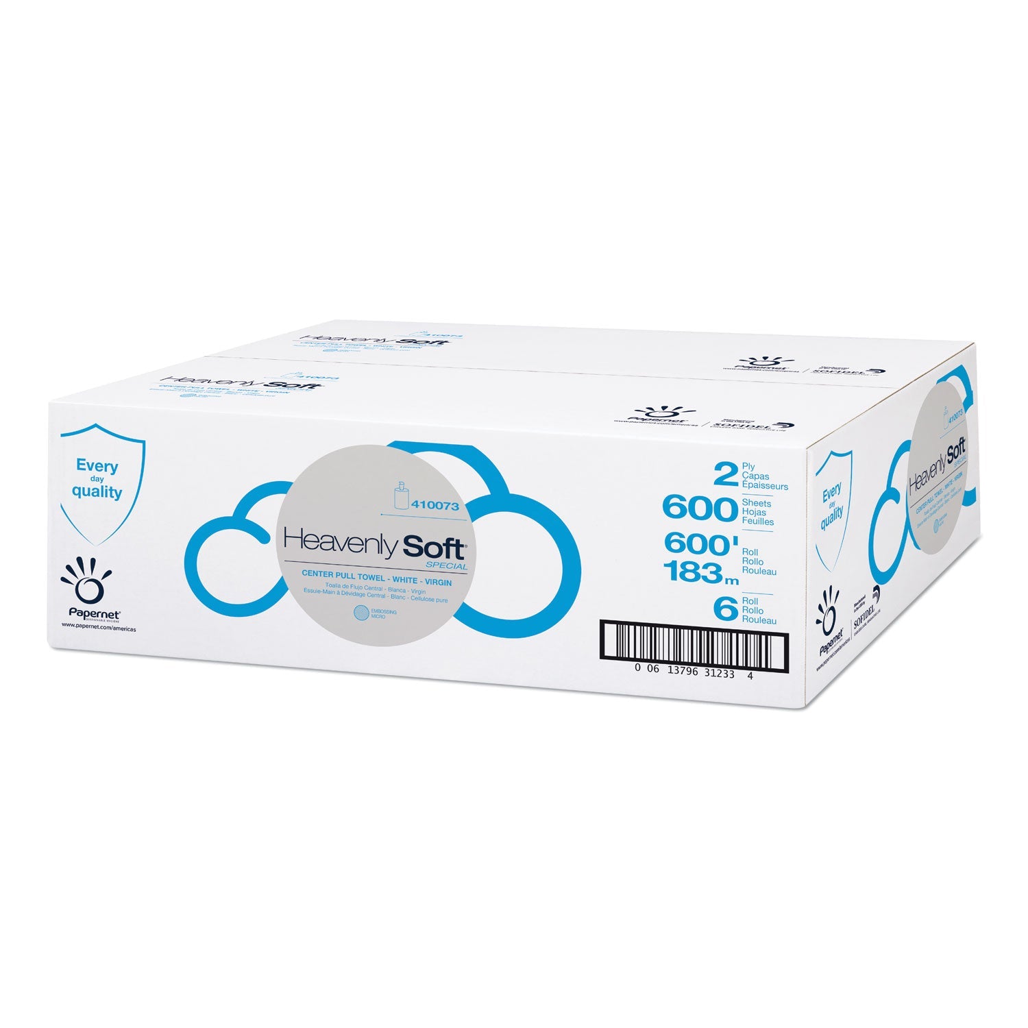 Papernet® Heavenly Soft Center-Pull Towel, Special Micro Embossing, 2-Ply, 7.6 x 12, White, 600 Sheets/Roll, 6 Rolls/Carton