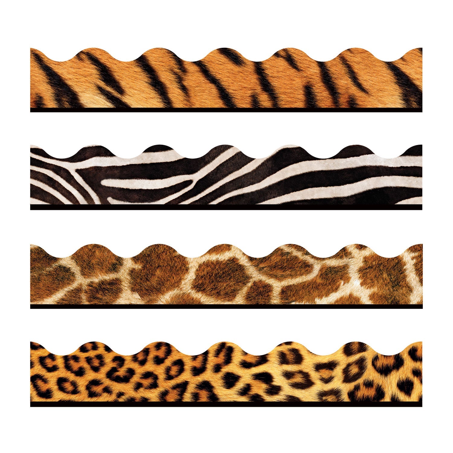 TREND® Terrific Trimmers Print Board Trim, 48-Piece Set, Assorted Animal Prints, 2.25" x 39", Assorted Colors