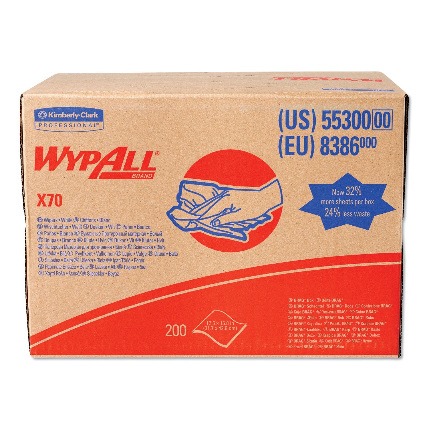 WypAll® X70 Cloths, 12.5 x 16.8, White 200/Carton