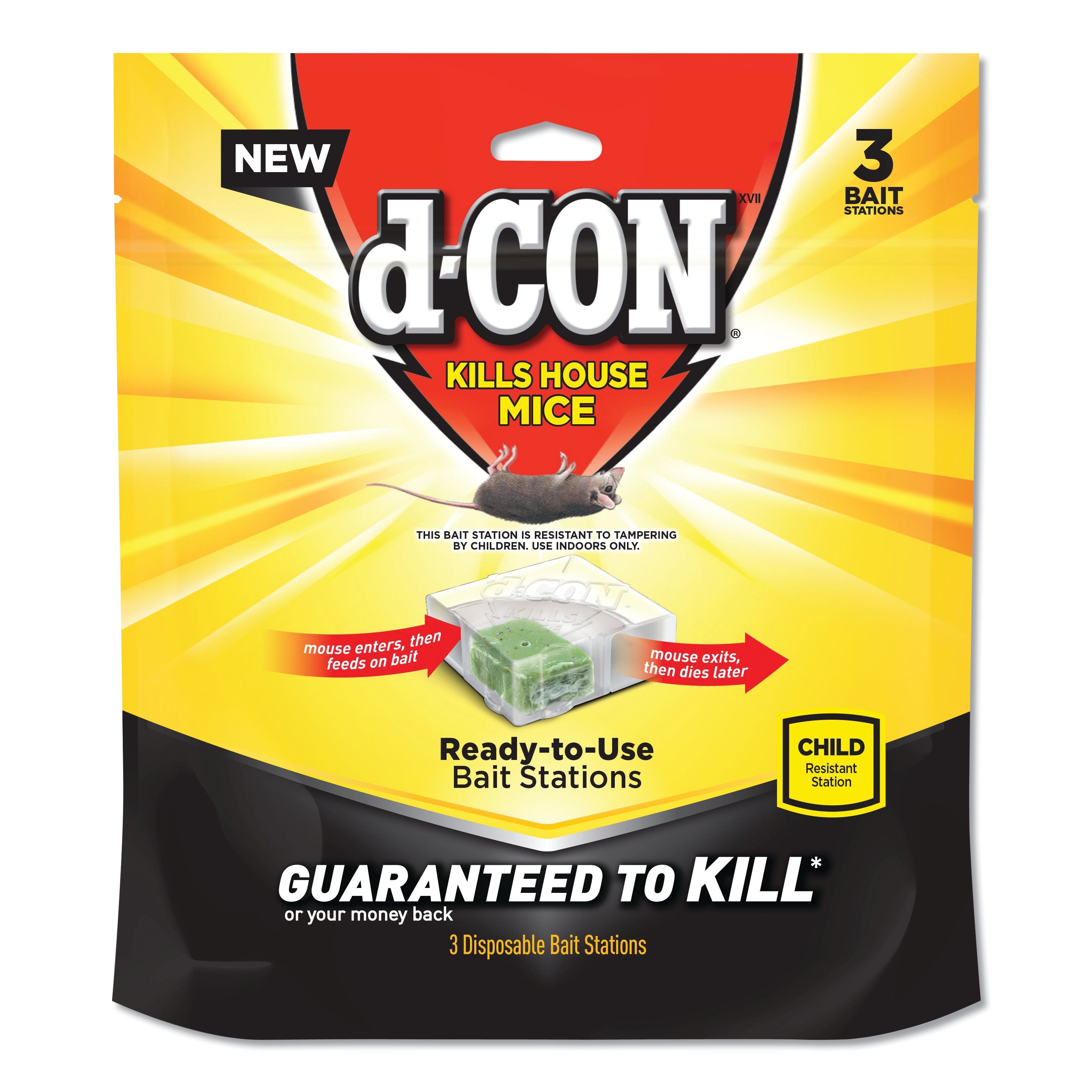 d-CON® Disposable Bait Station, 3 x 3 x 1.25, 3 Bait Stations/Pack, 6 Packs/Carton