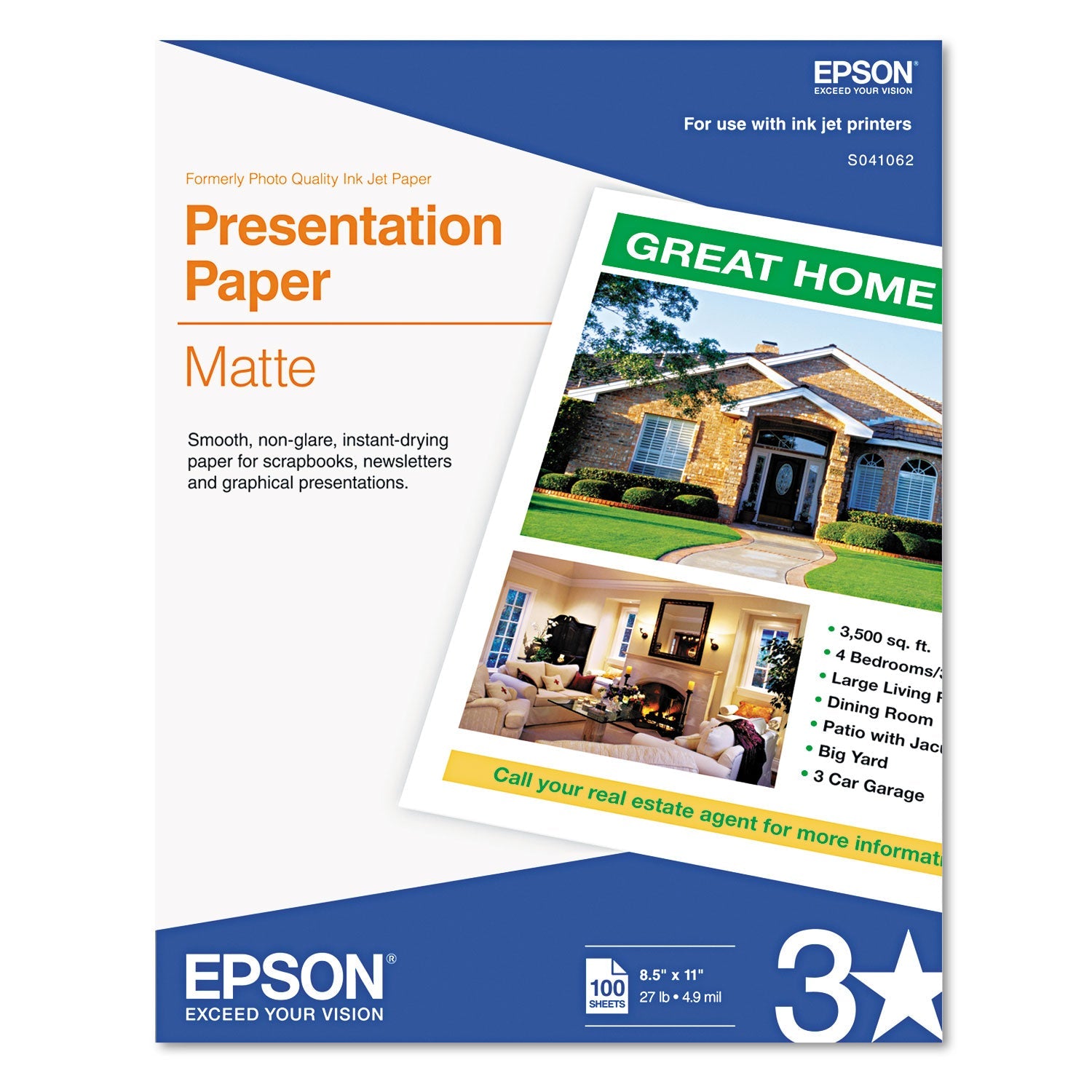 Epson® Matte Presentation Paper, 4.9 Mil, 8.5 X 11, Matte Bright White, 100/pack - Bloom Skins