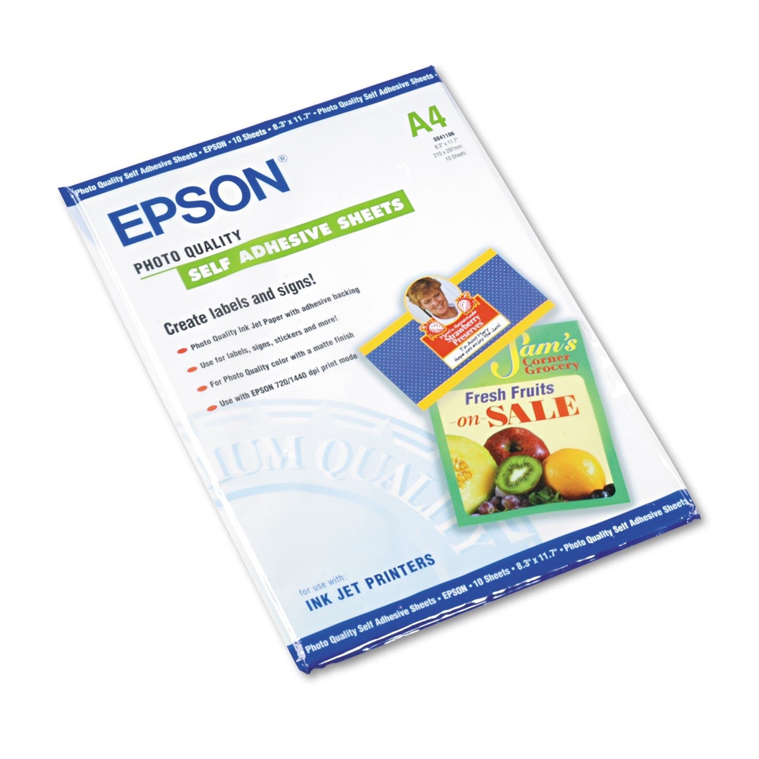 Epson® Photo-Quality Self Adhesive Paper, 8.38 X 11.75, Matte White, 10/pack
