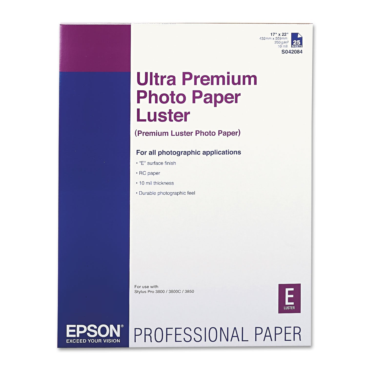 Epson® Ultra Premium Photo Paper, 10 Mil, 17 X 22, Luster White, 25/pack - Bloom Skins