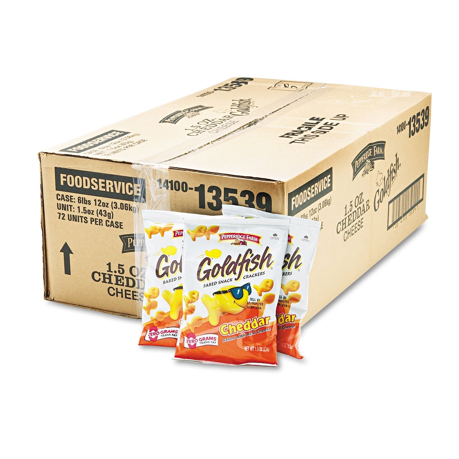 Pepperidge Farm® Goldfish Crackers, Cheddar, Single-Serve Snack, 1.5oz Bag, 72/carton