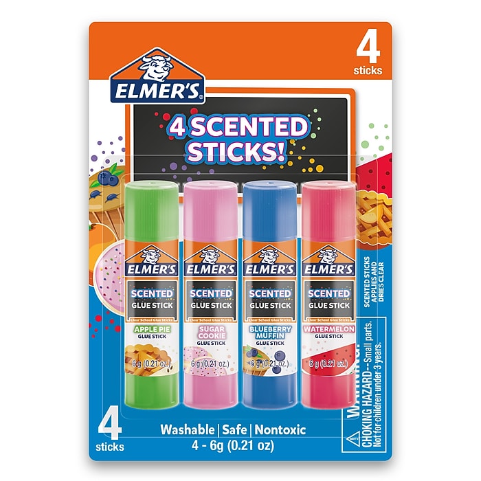 Elmer's® Scented Glue Sticks, 0.21 oz, Dries in Assorted Colors, 4 Scents