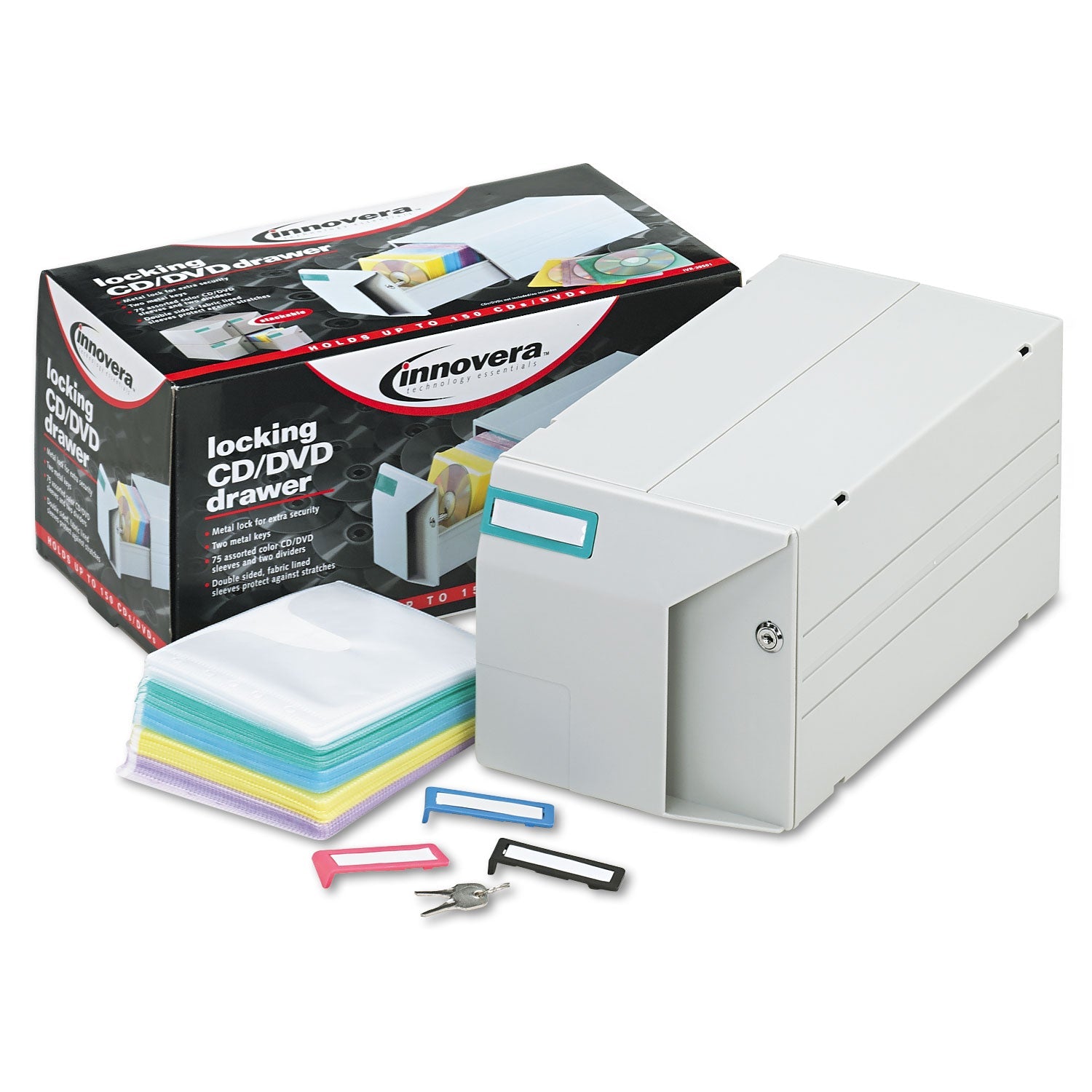 Innovera® Cd/dvd Storage Drawer, Holds 150 Discs, Light Gray