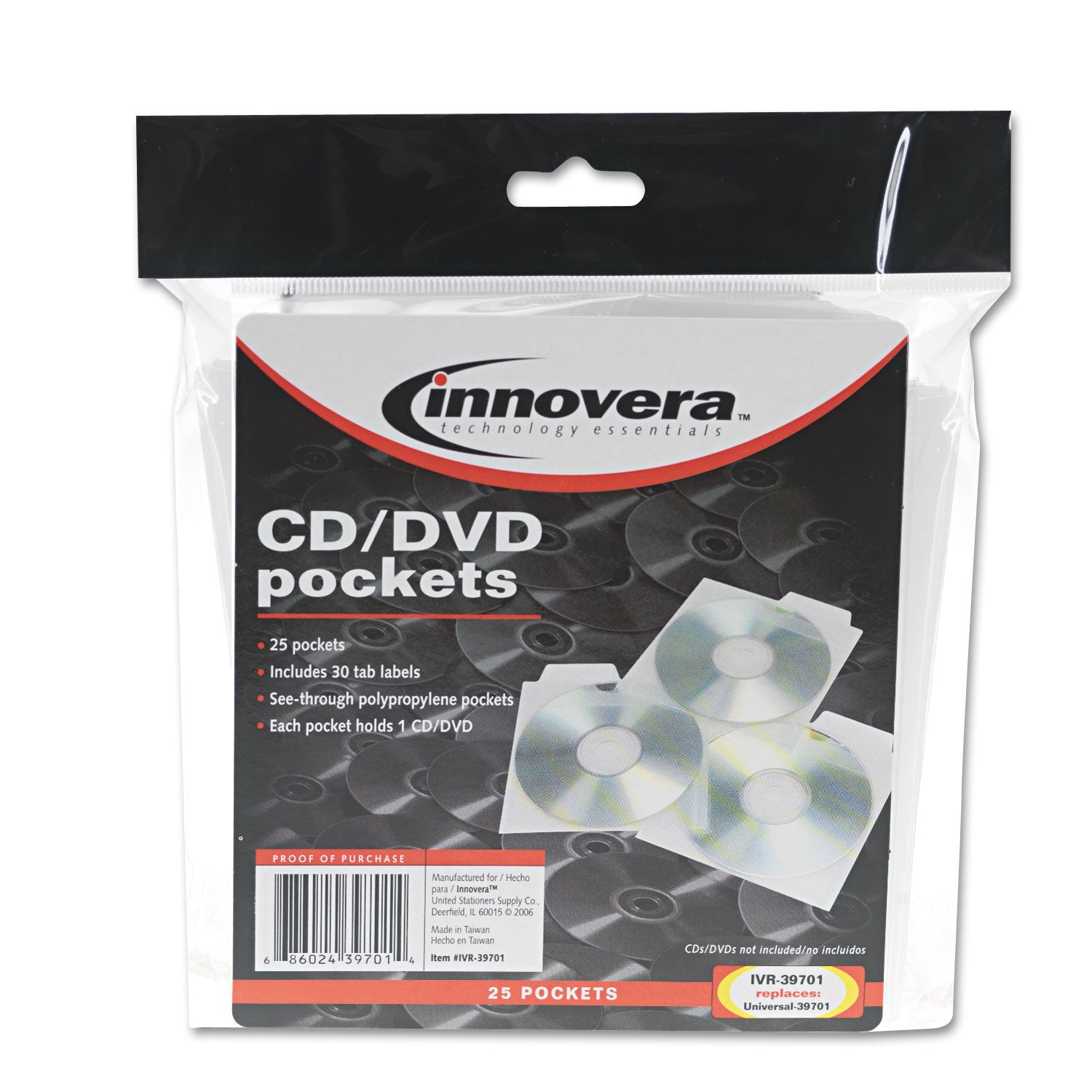 CD/DVD Pockets | 25-Pack, Clear