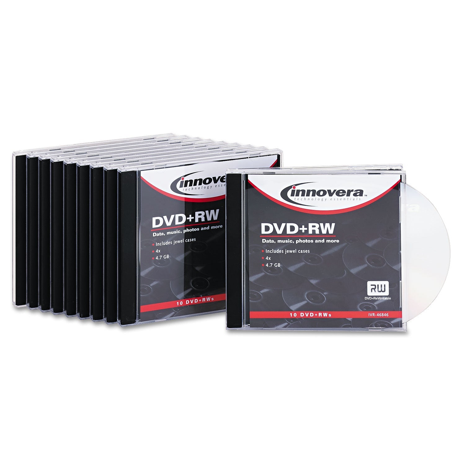 Innovera® Dvd+rw Rewritable Disc, 4.7 Gb, 4x, Slim Jewel Case, Silver, 10/pack