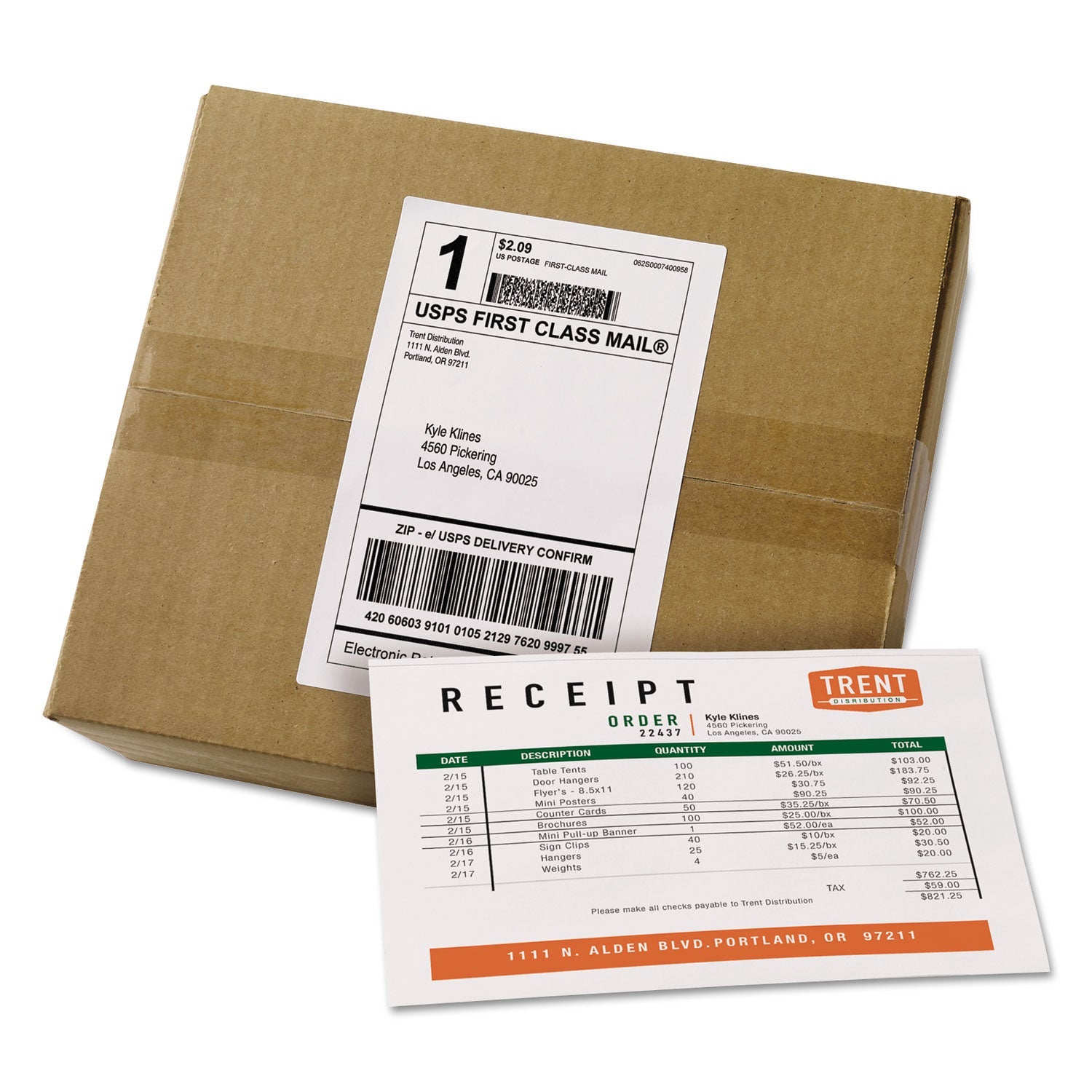 Avery® Shipping Labels With Paper Receipt Bulk Pack, Inkjet/laser Printers, 5.06 X 7.63, White, 100/box