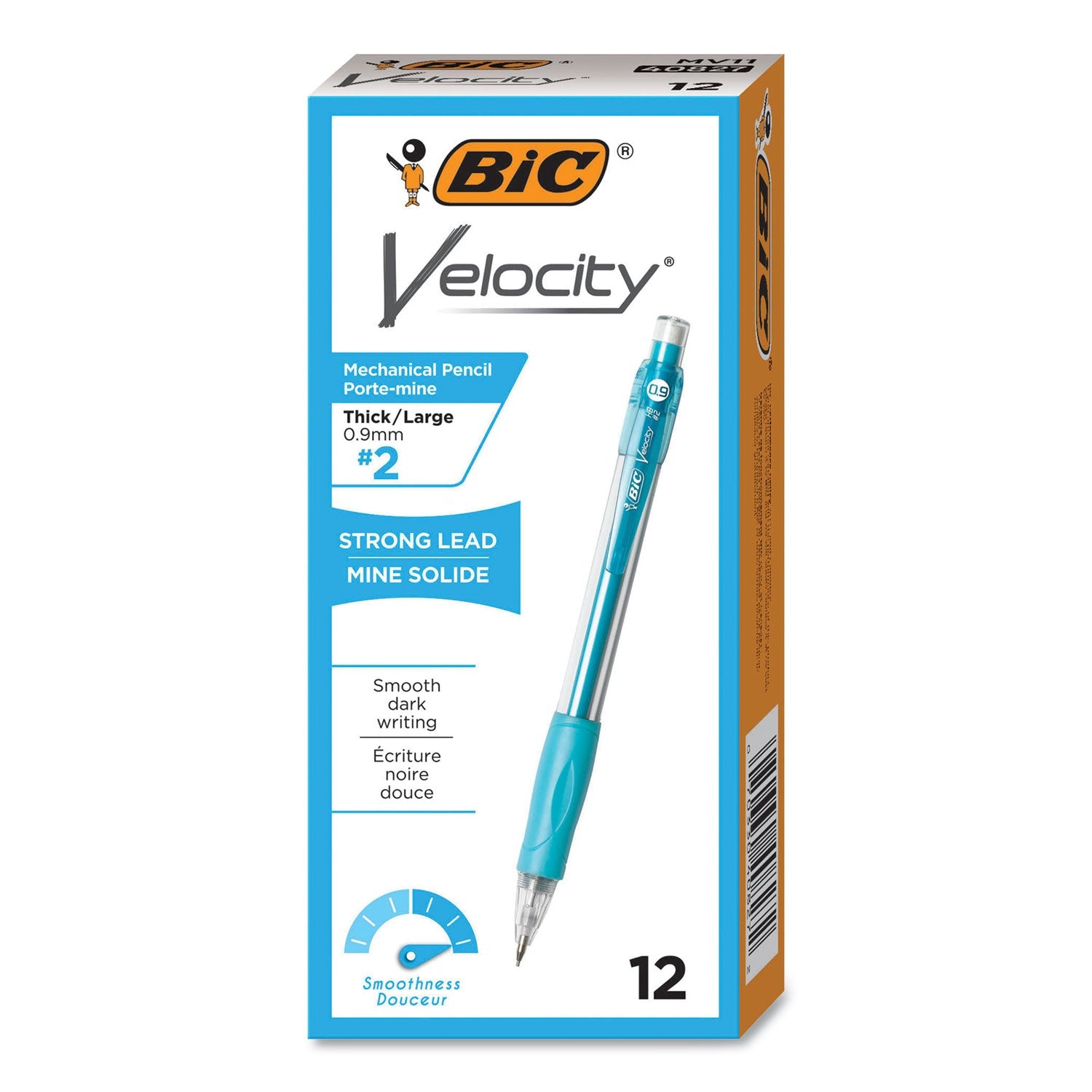 BIC® Velocity Original Mechanical Pencil, 0.9 mm, HB (#2), Black Lead, Turquoise Barrel, Dozen