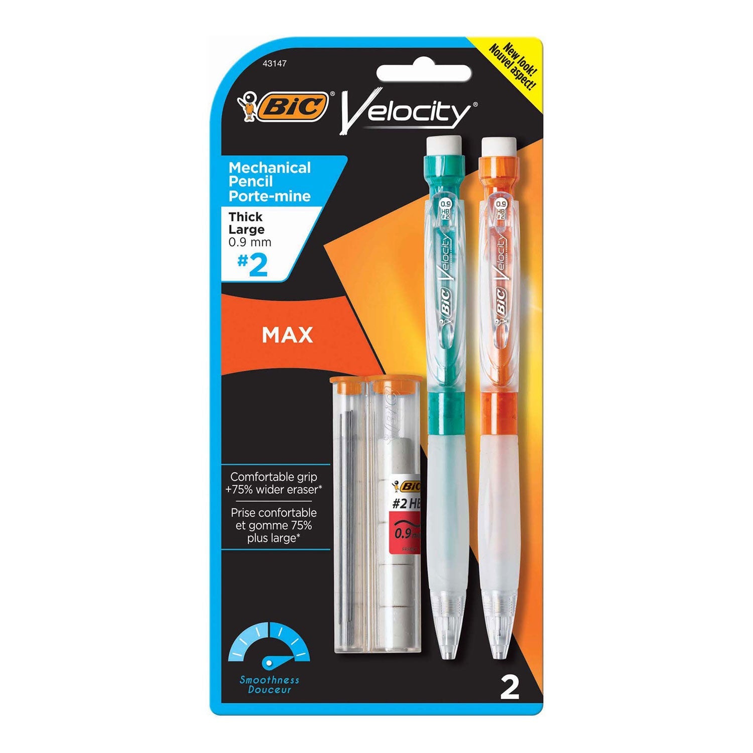BIC® Velocity Max Pencil, 0.9 Mm, Hb (#2), Black Lead, Assorted Barrel Colors, 2/pack