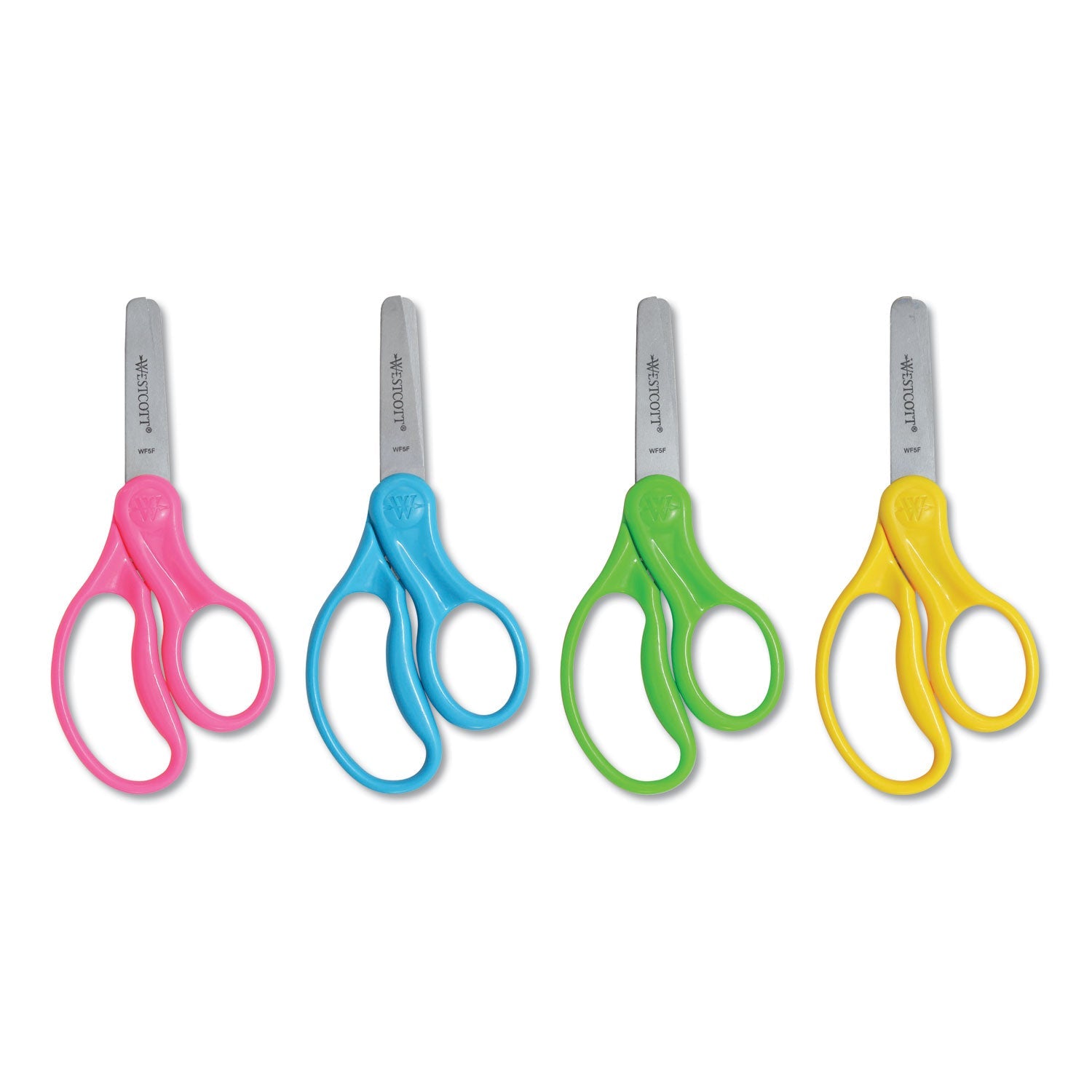 Westcott® For Kids Scissors Teacher's Pack, Rounded Tip, 5" Long, 1.75" Cut Length, Straight Assorted Color Handles, 12/Pack