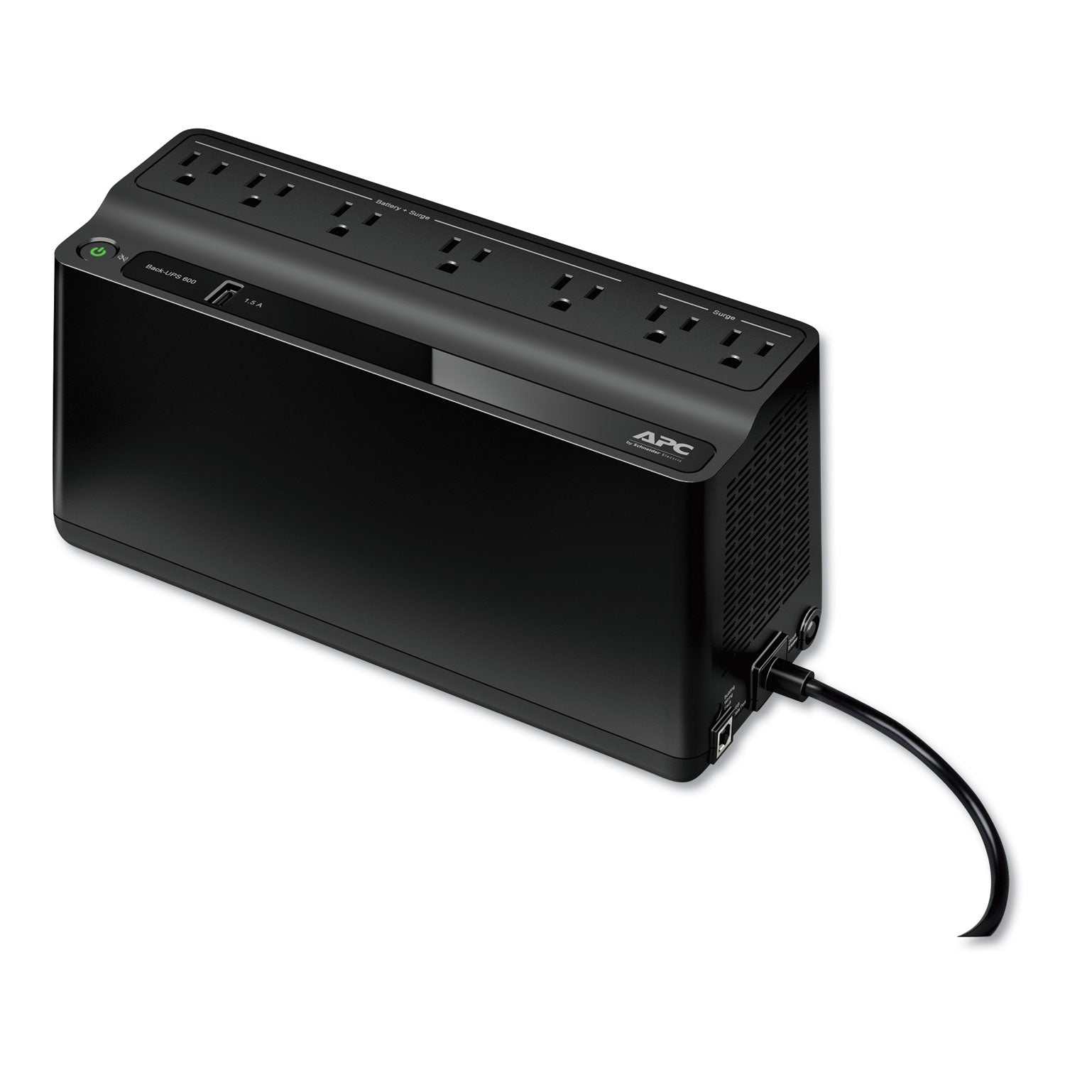 APC® Back-UPS 600 VA Battery Backup System, 7 Outlets, 120 VA, 490 J