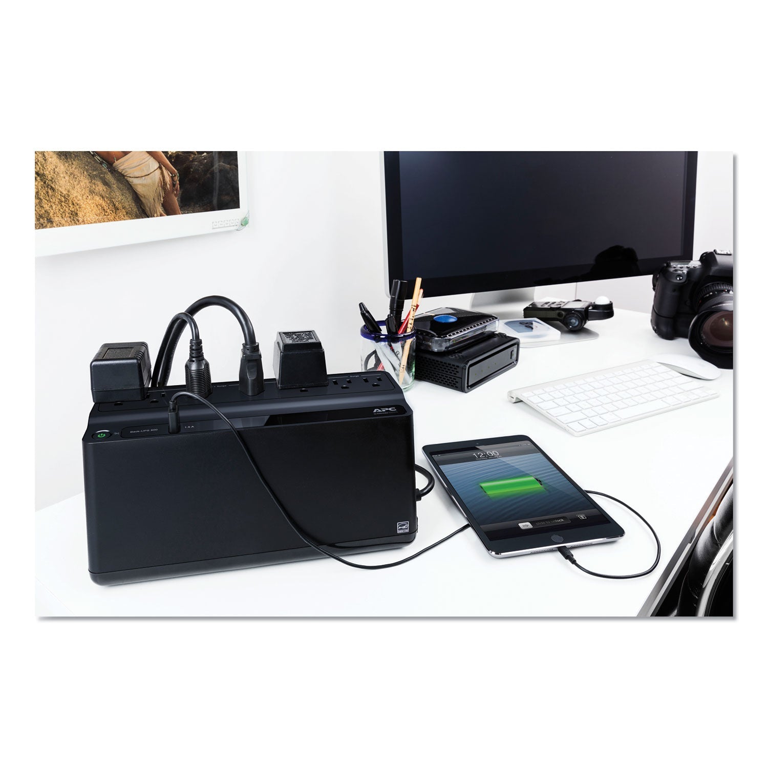 APC® Back-UPS 600 VA Battery Backup System, 7 Outlets, 120 VA, 490 J