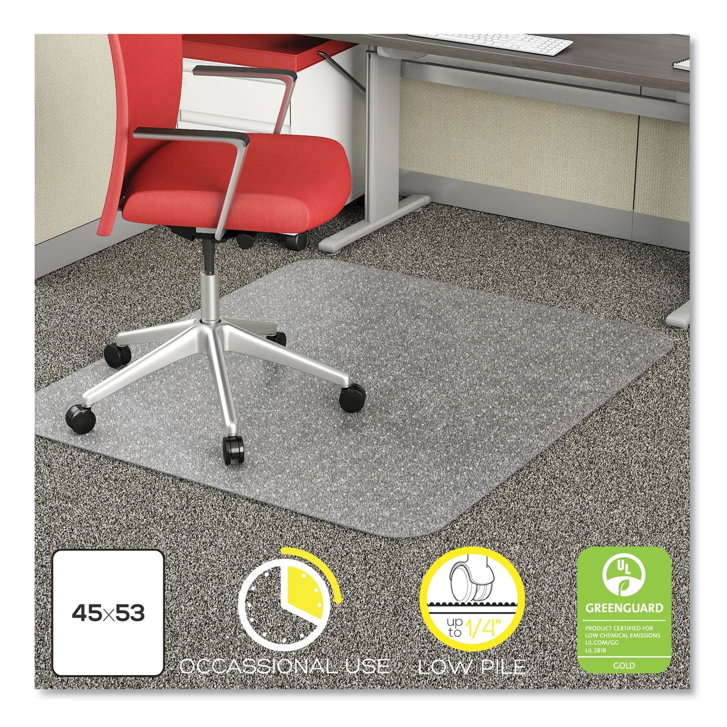 deflecto® Economat Occasional Use Chair Mat For Low Pile Carpet, 45 X 53, Rectangular, Clear