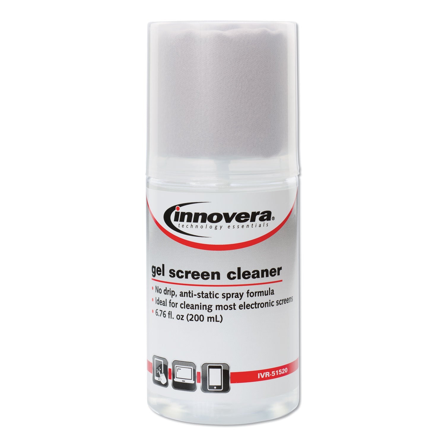 Innovera® Anti-Static Gel Screen Cleaner, With Gray Microfiber Cloth, 4 Oz Spray Bottle
