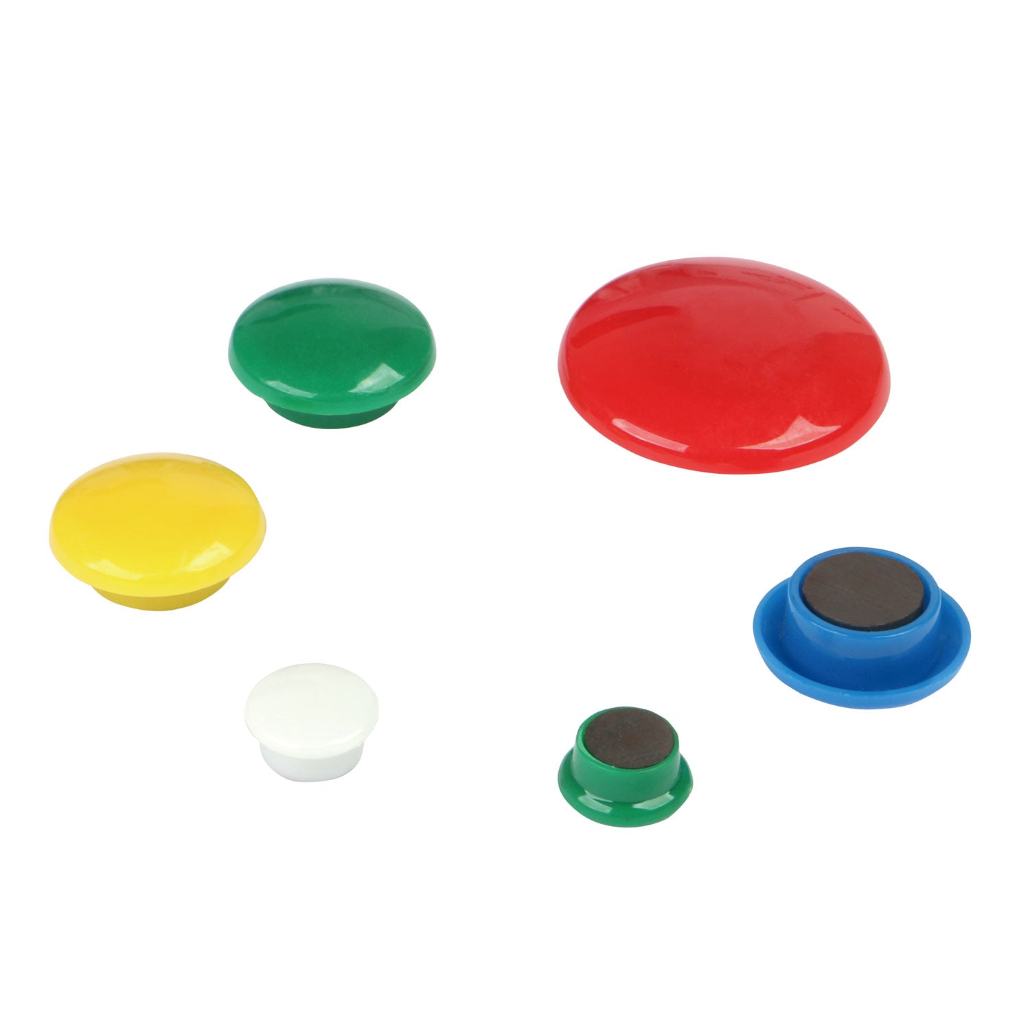 Universal® Assorted Magnets, Circles, Assorted Colors, 0.63", 1", 1.63" Diameters, 30/Pack