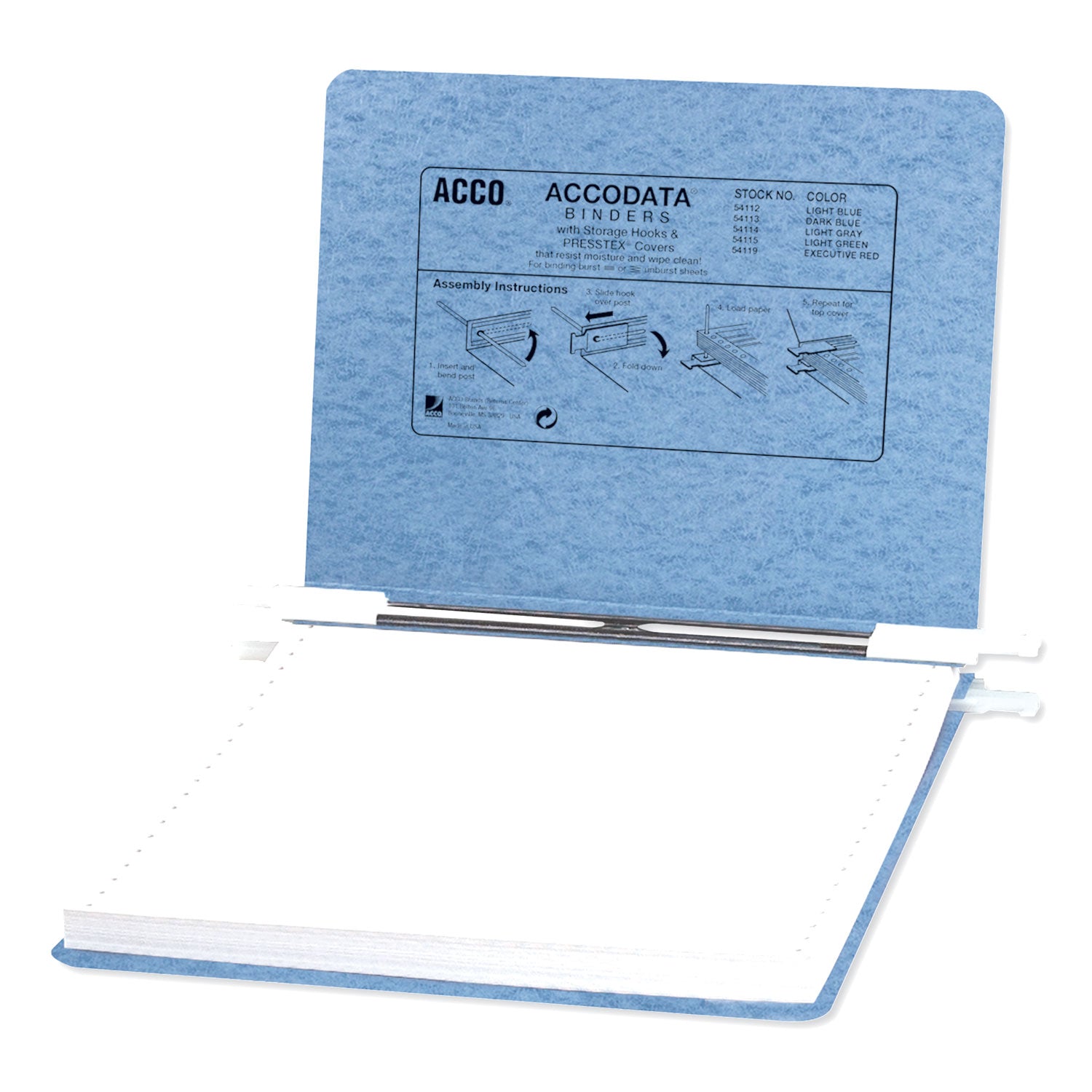 ACCO Presstex Covers With Storage Hooks, 2 Posts, 6" Capacity, 9.5 X 11, Light Blue