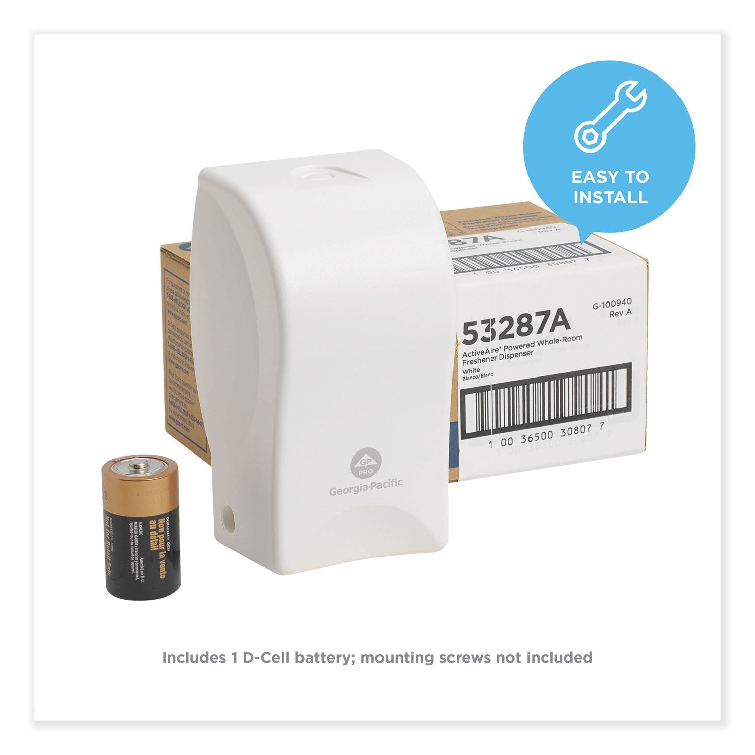 Georgia Pacific® Professional ActiveAire Powered Whole-Room Freshener Dispenser, 4.38" x 4" x 7.81'', White