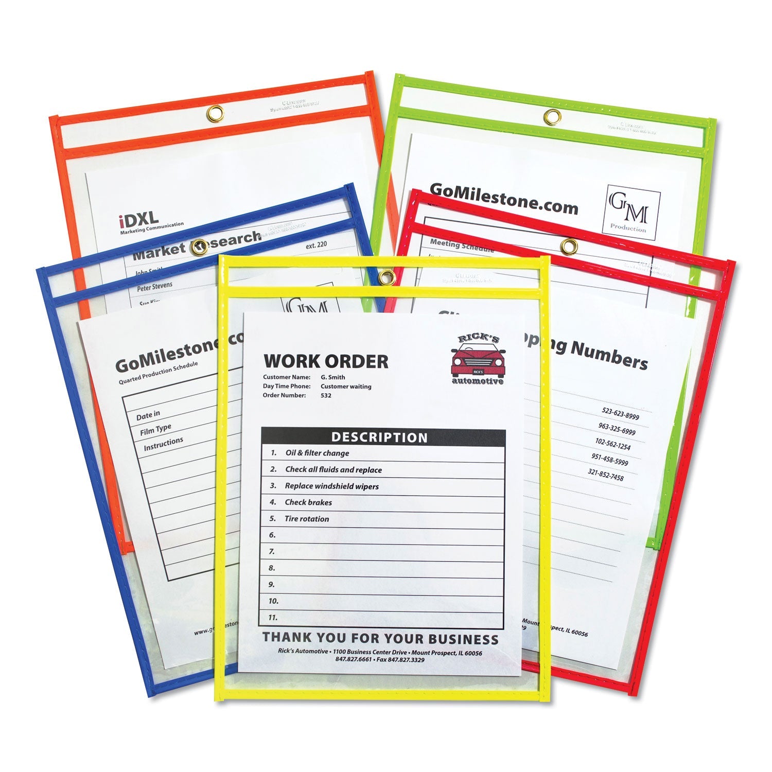 C-Line® Stitched Shop Ticket Holders, Neon, Assorted 5 Colors, 75", 9 X 12, 25/bx
