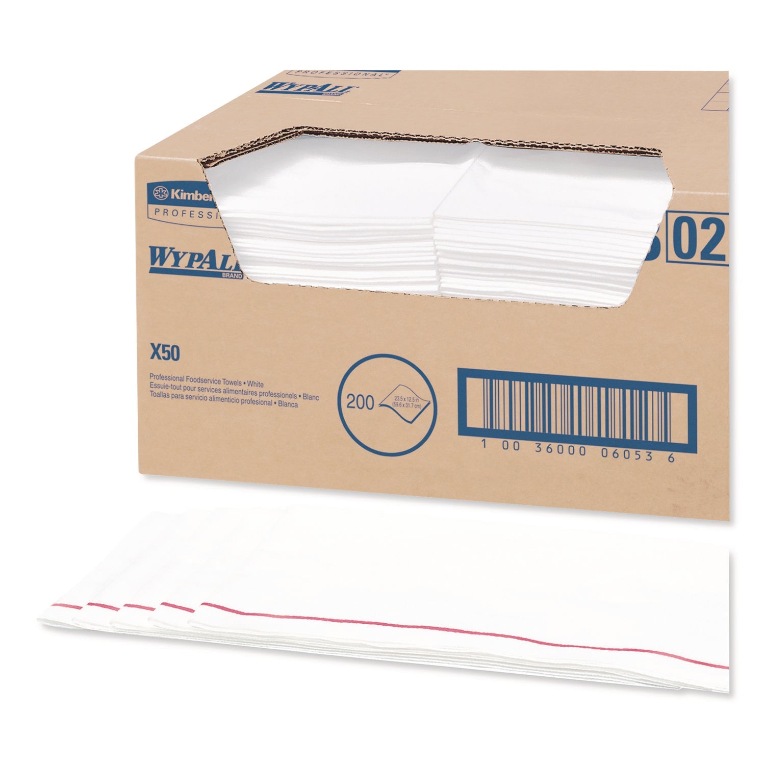 WypAll® X50 Foodservice Towels, 1/4 Fold, 23.5 x 12.5, White, 200/Carton