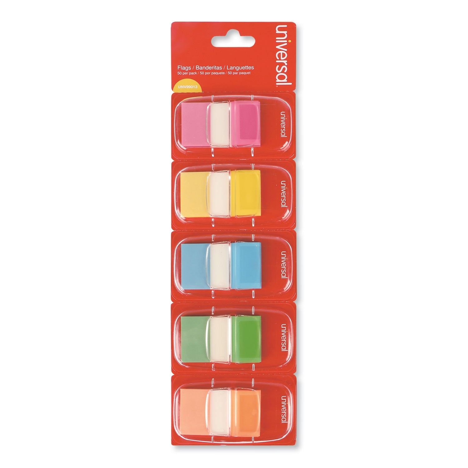 Universal® Deluxe Pop-Up Page Flags, 1 x 1.75, Five Assorted Colors, 50 Flags/Dispenser, 5 Dispensers/Pack