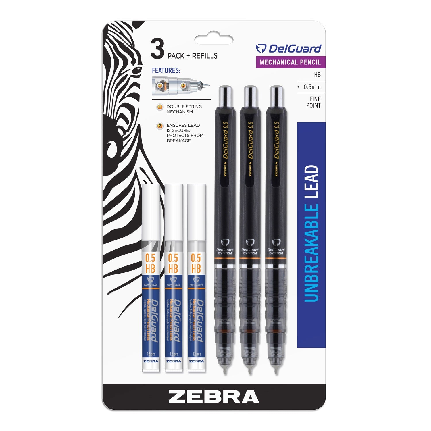 Delguard Mechanical Pencil | 0.5mm Black, 3/Pack