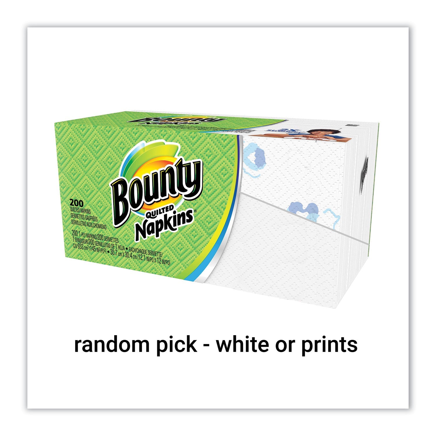 Bounty® Quilted Napkins, 1-Ply, 12 1/10 X 12, Assorted - Print Or White, 200/pack